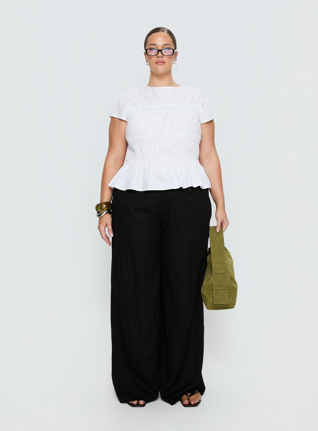 Dripping Diamonds Ruched Top White Curve