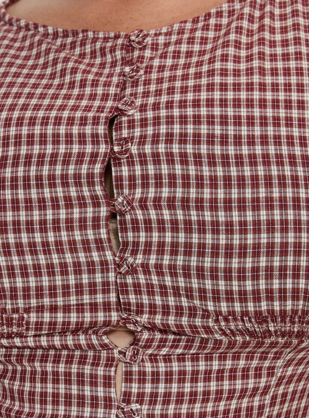 Alixandra Puff Sleeve Blouse Top Red Check Curve