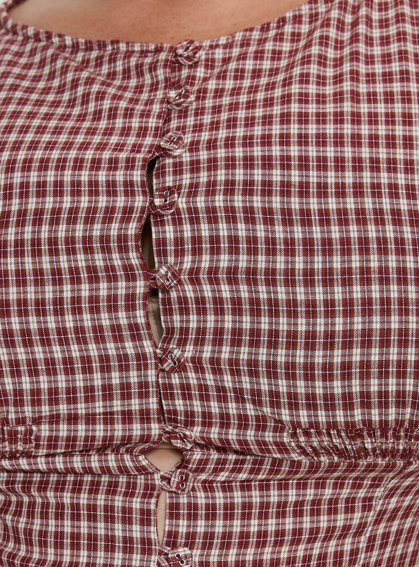Alixandra Puff Sleeve Blouse Top Red Check Curve