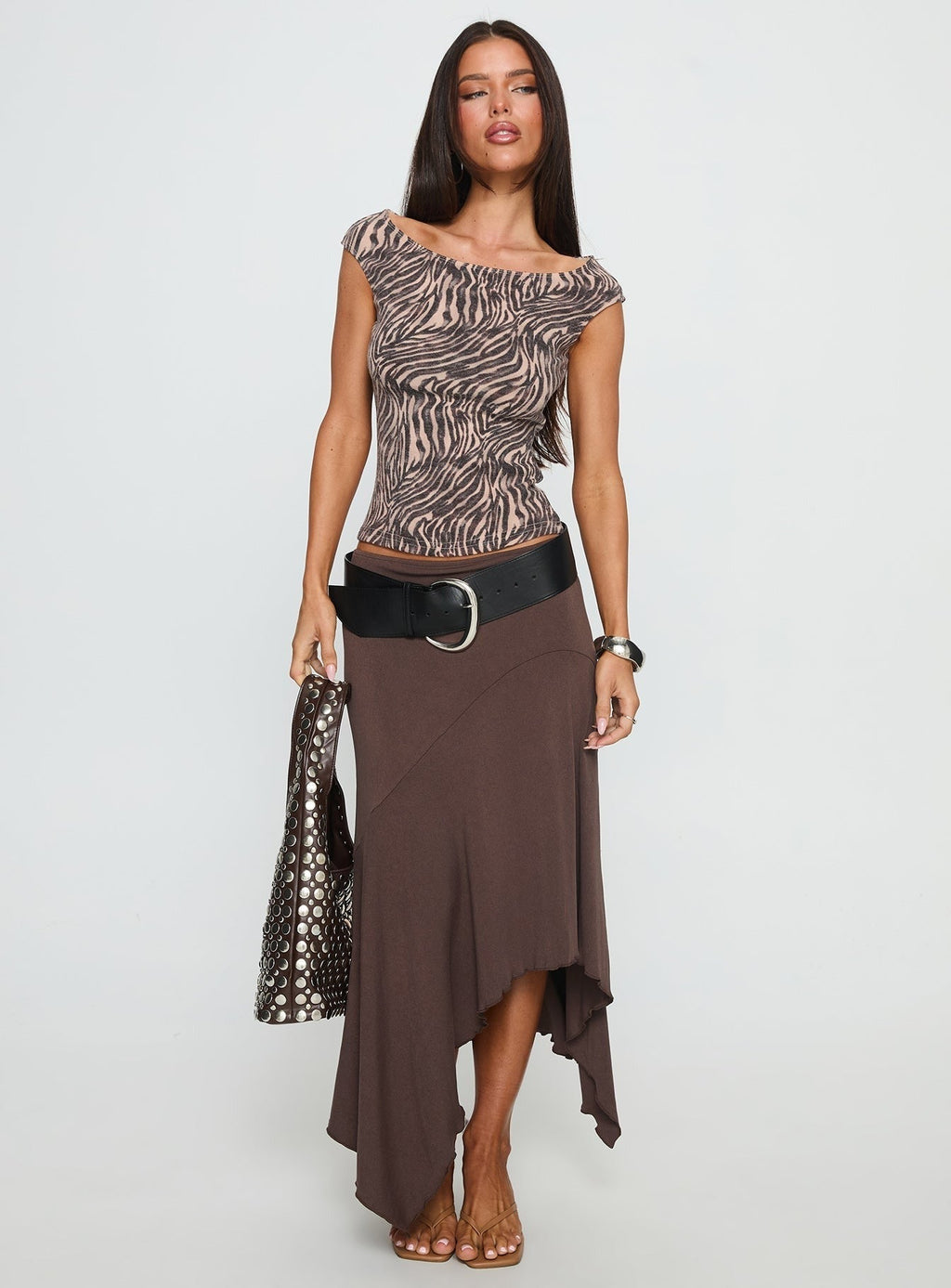 Cheirosa Off Shoulder Top Brown Zebra