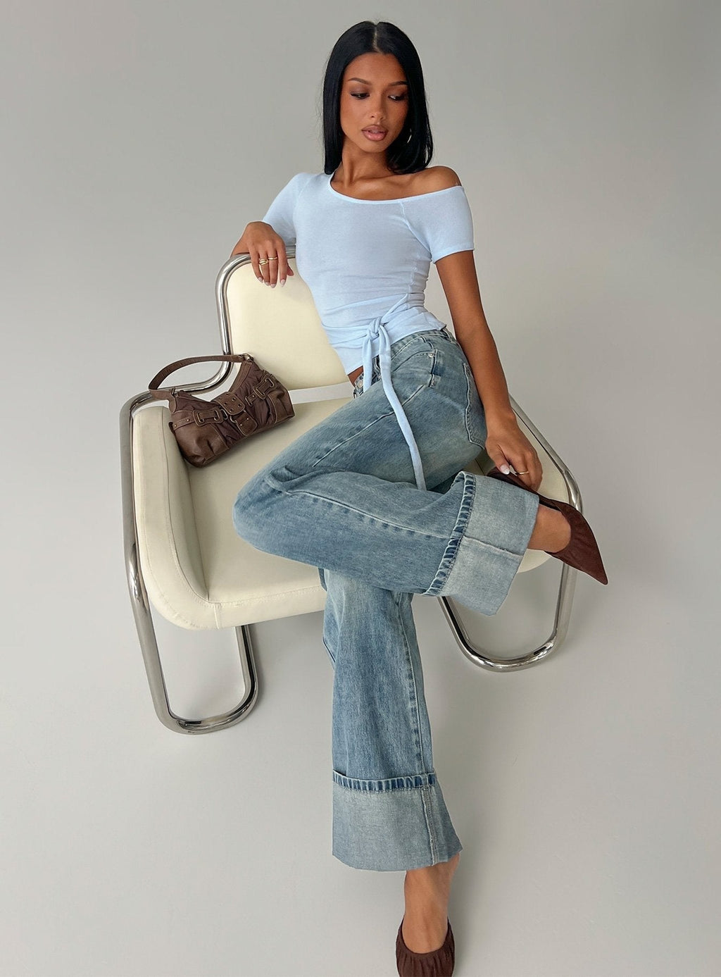 Kastor One Shoulder Short Sleeve Top Pale Blue