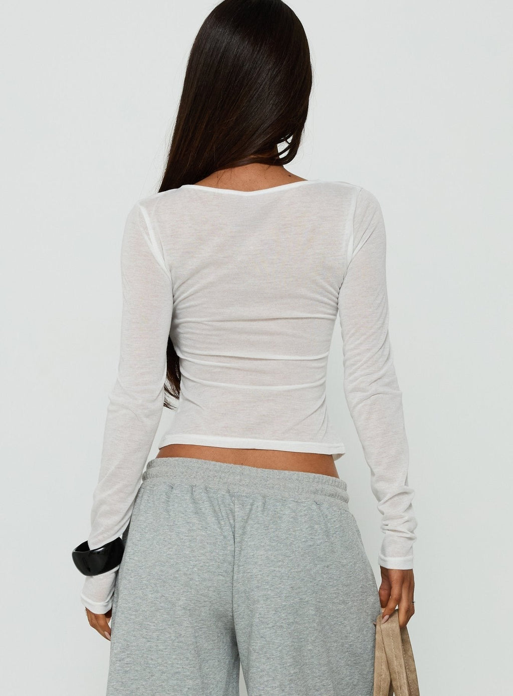 Deila Layered V Neck Long Sleeve Top White