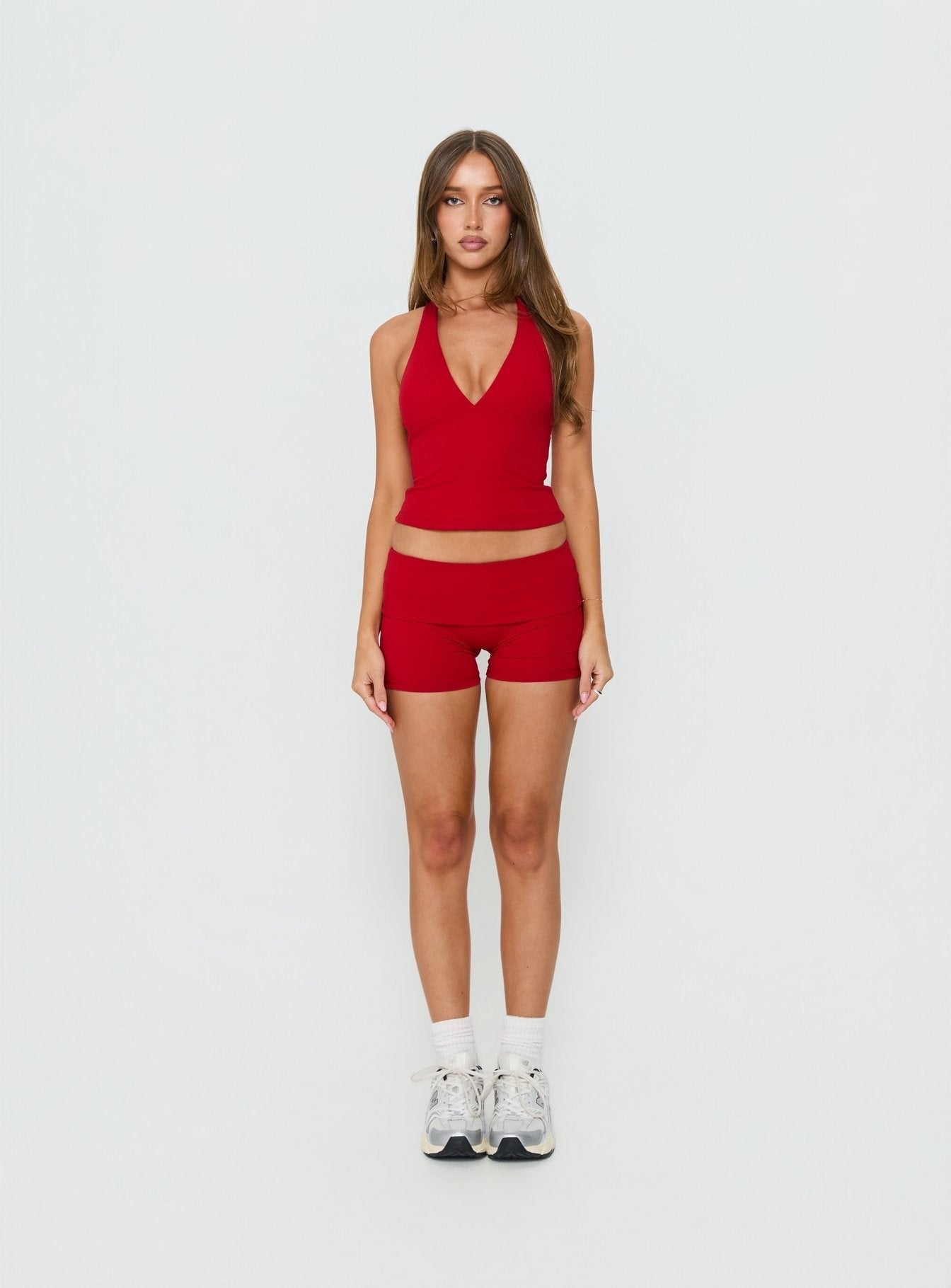 Habitual Active Longline Plunge Neck Tank Top Red