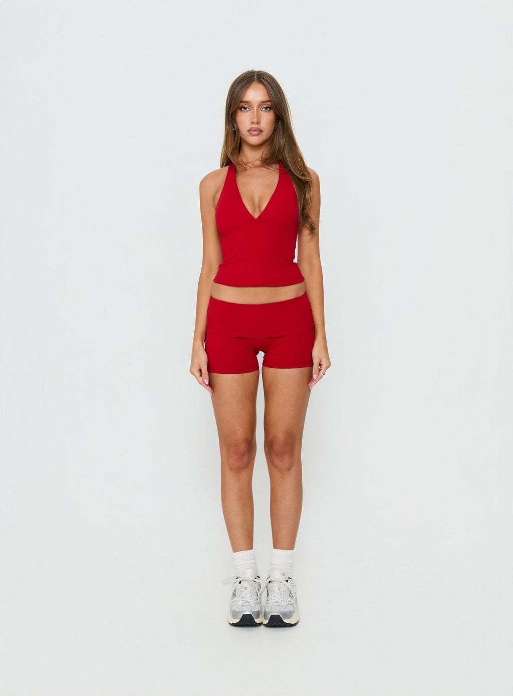 Habitual Active Longline Plunge Neck Tank Top Red