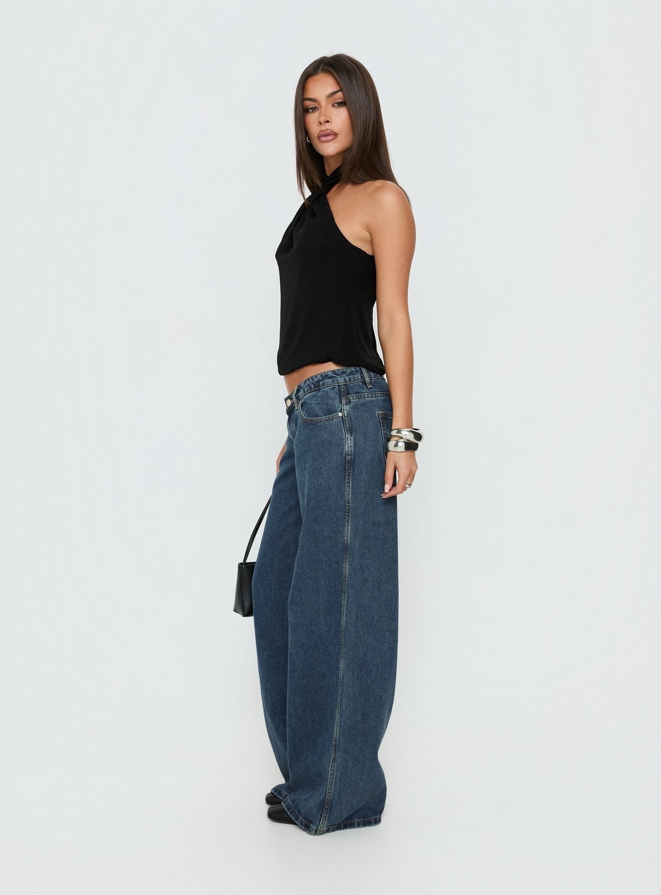 Picco Ultra Low Rise Wide Leg Jeans Dark Blue Wash