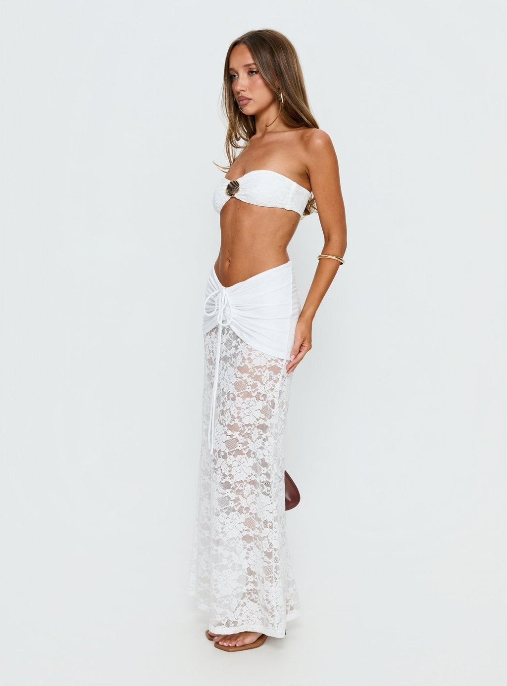 Eilise Ruched Sheer Maxi Skirt White
