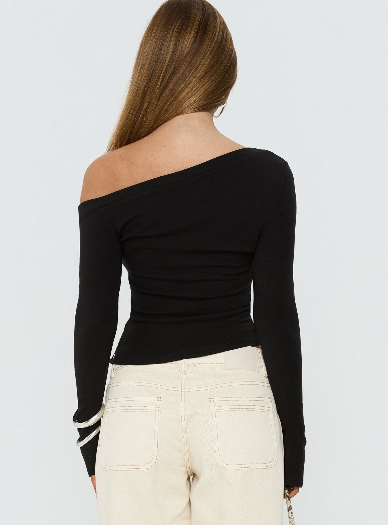 Think of Me Long Sleeve One Shoulder Top Black