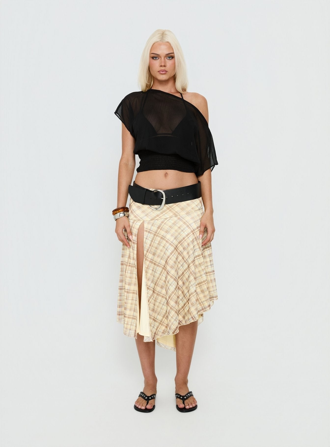 Maxtonn Sheer Off Shoulder Top Black