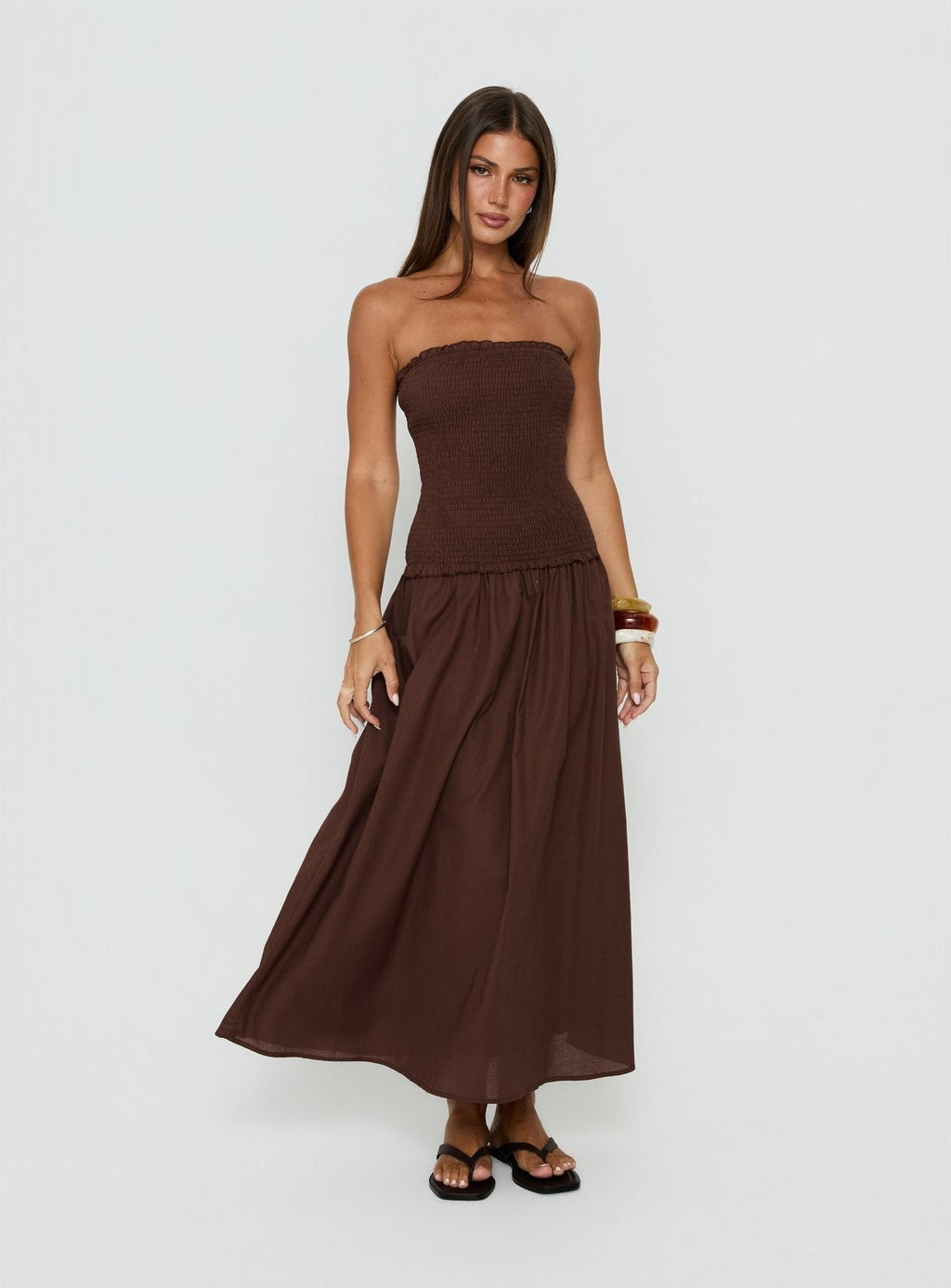 Tinsie Strapless Maxi Dress Chocolate Brown