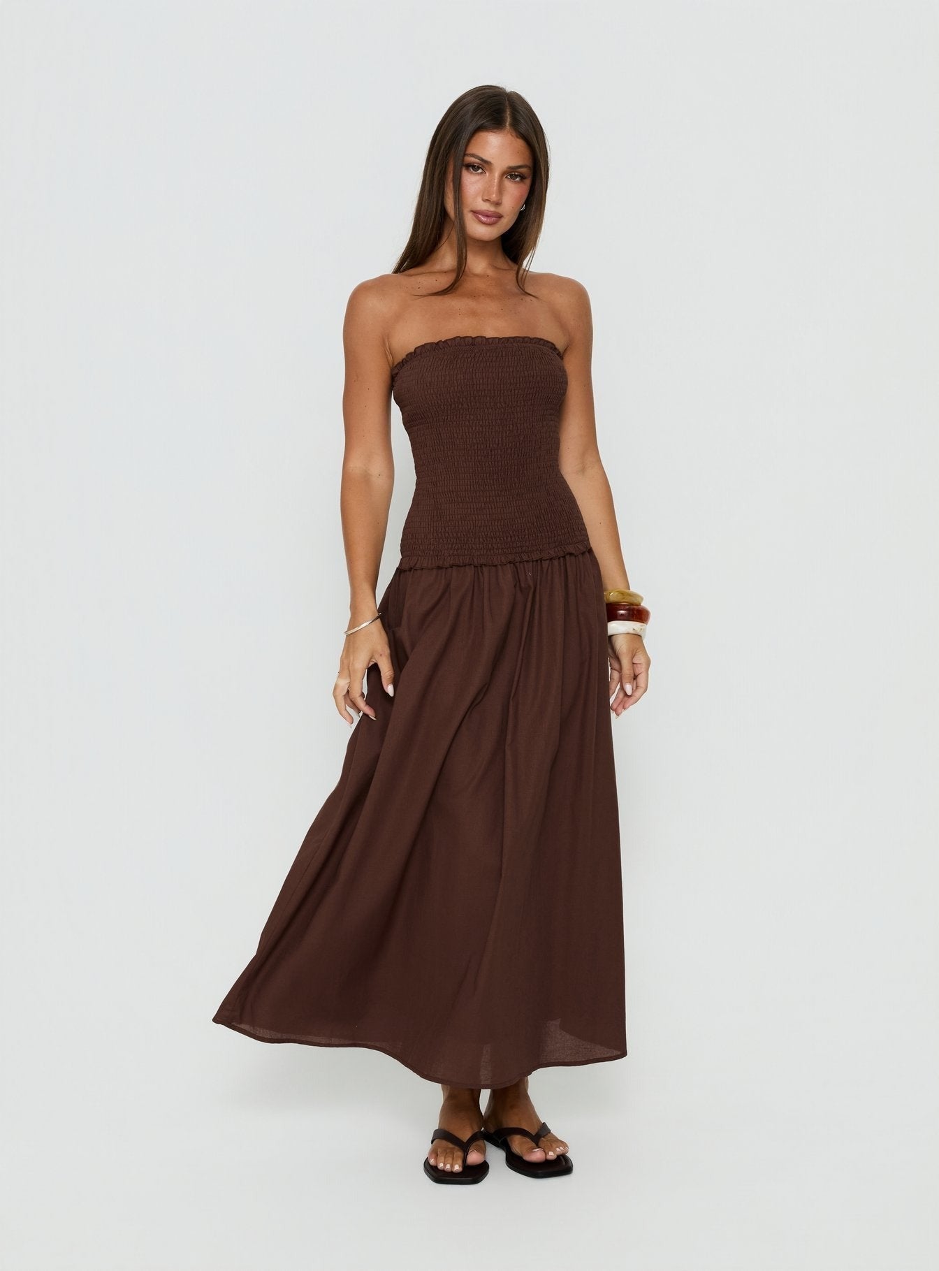 Tinsie Strapless Maxi Dress Chocolate Brown