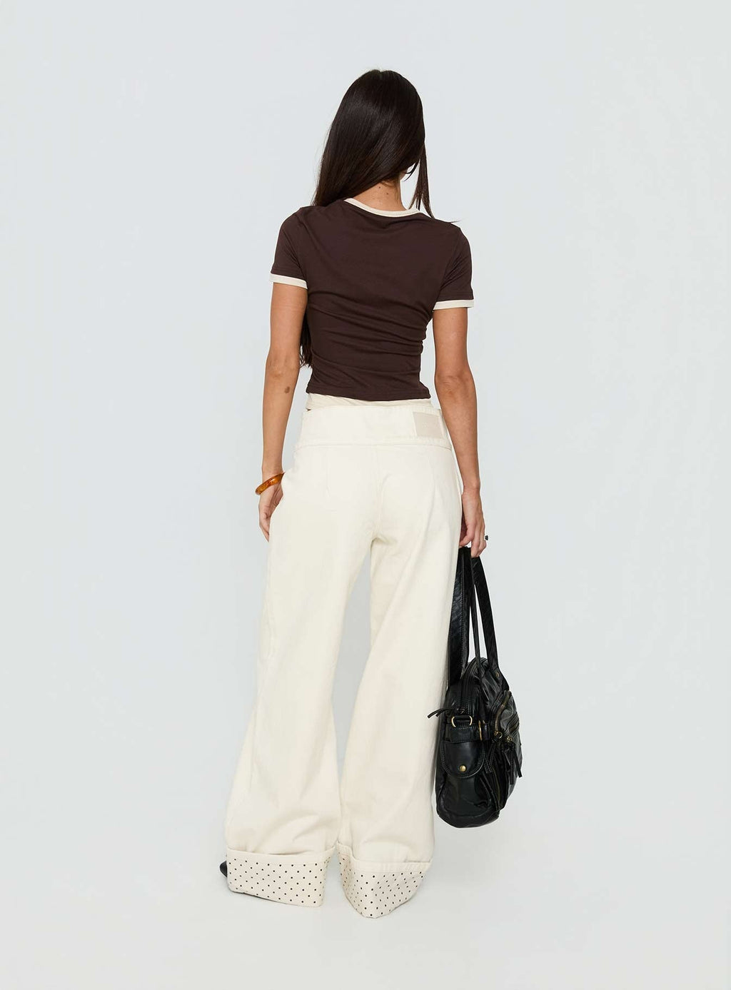 Nikoletta Foldover Jeans Cream / Polka