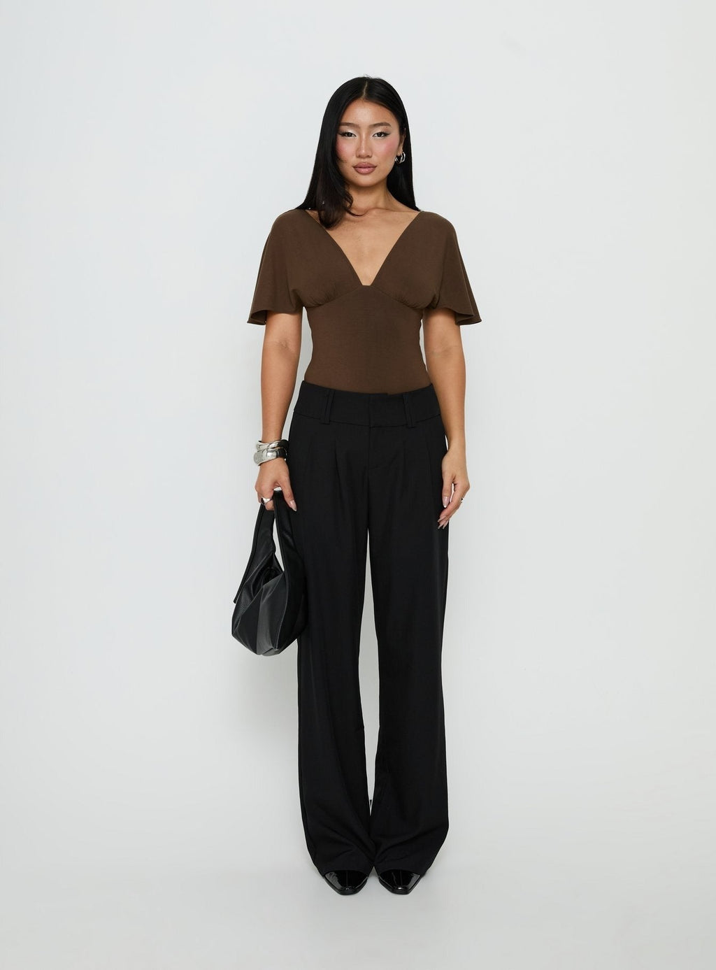 Yevenna Batwing Plunge Bodysuit Chocolate