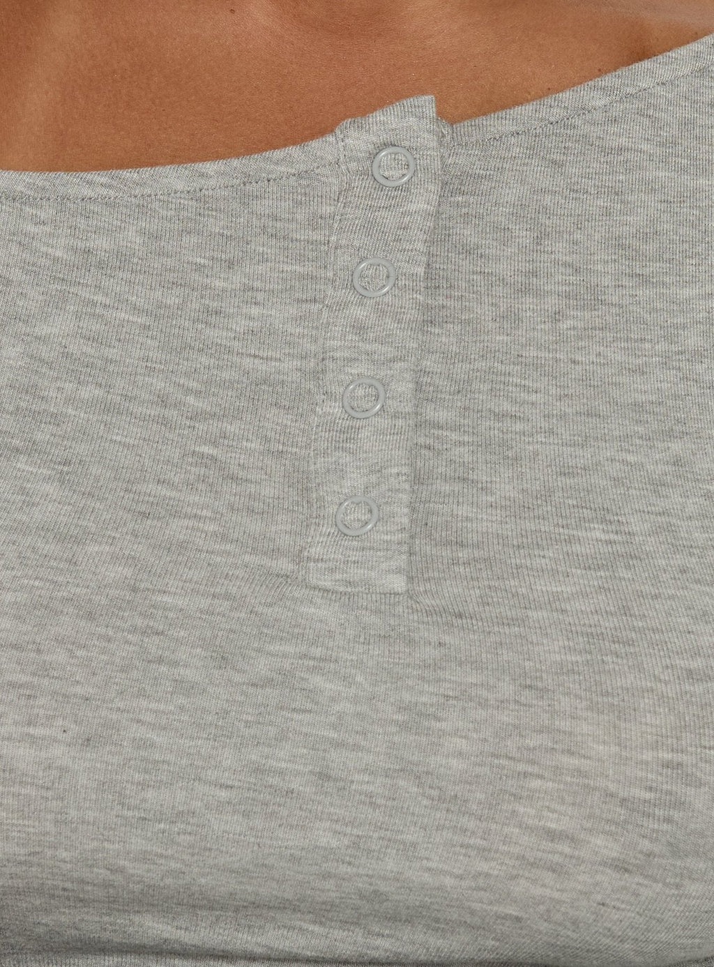 Kleoh Off Shoulder Long Sleeve Henley Top Grey Marle