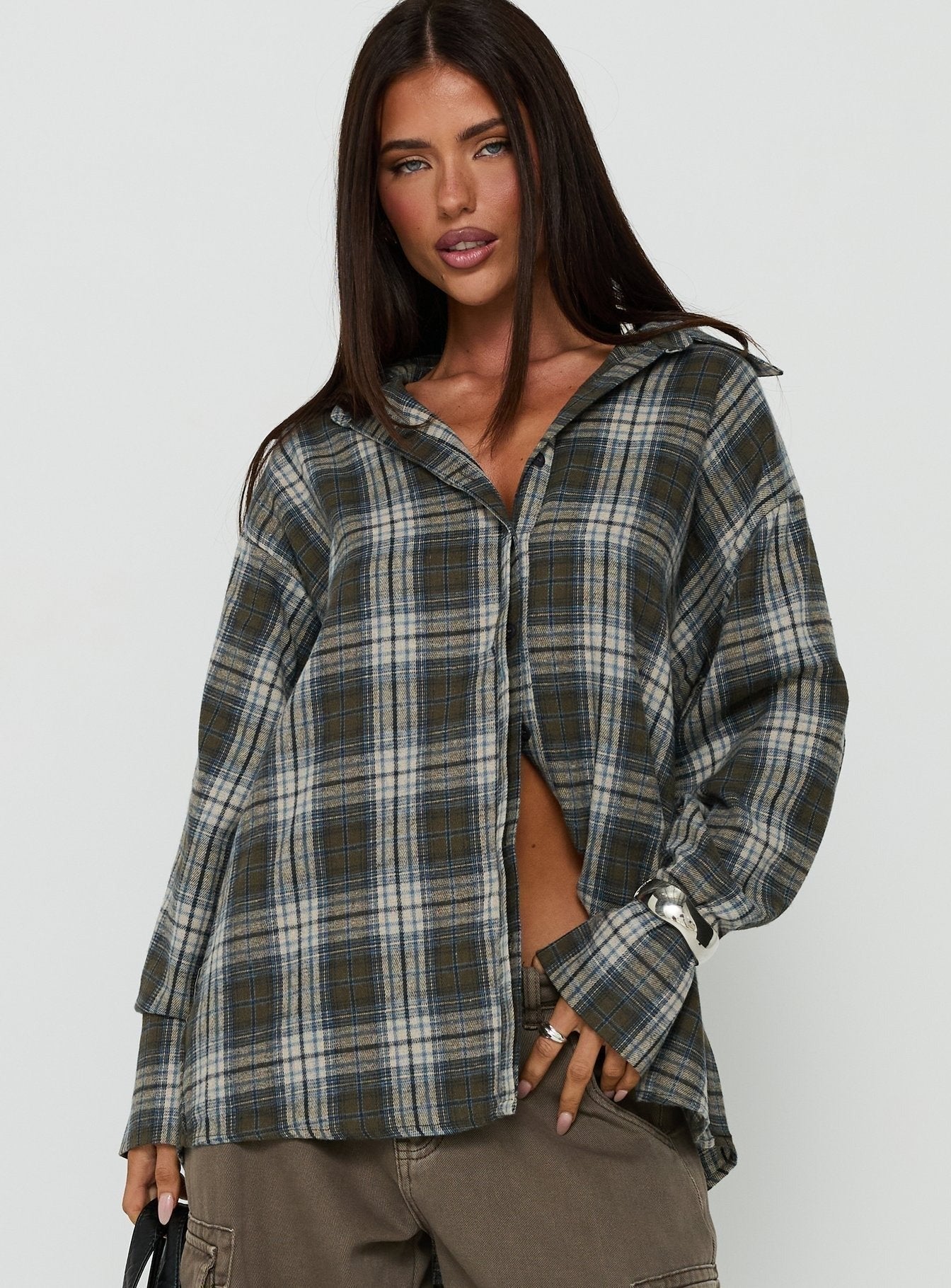 Fever Dreams Oversized Collared Shirt Check