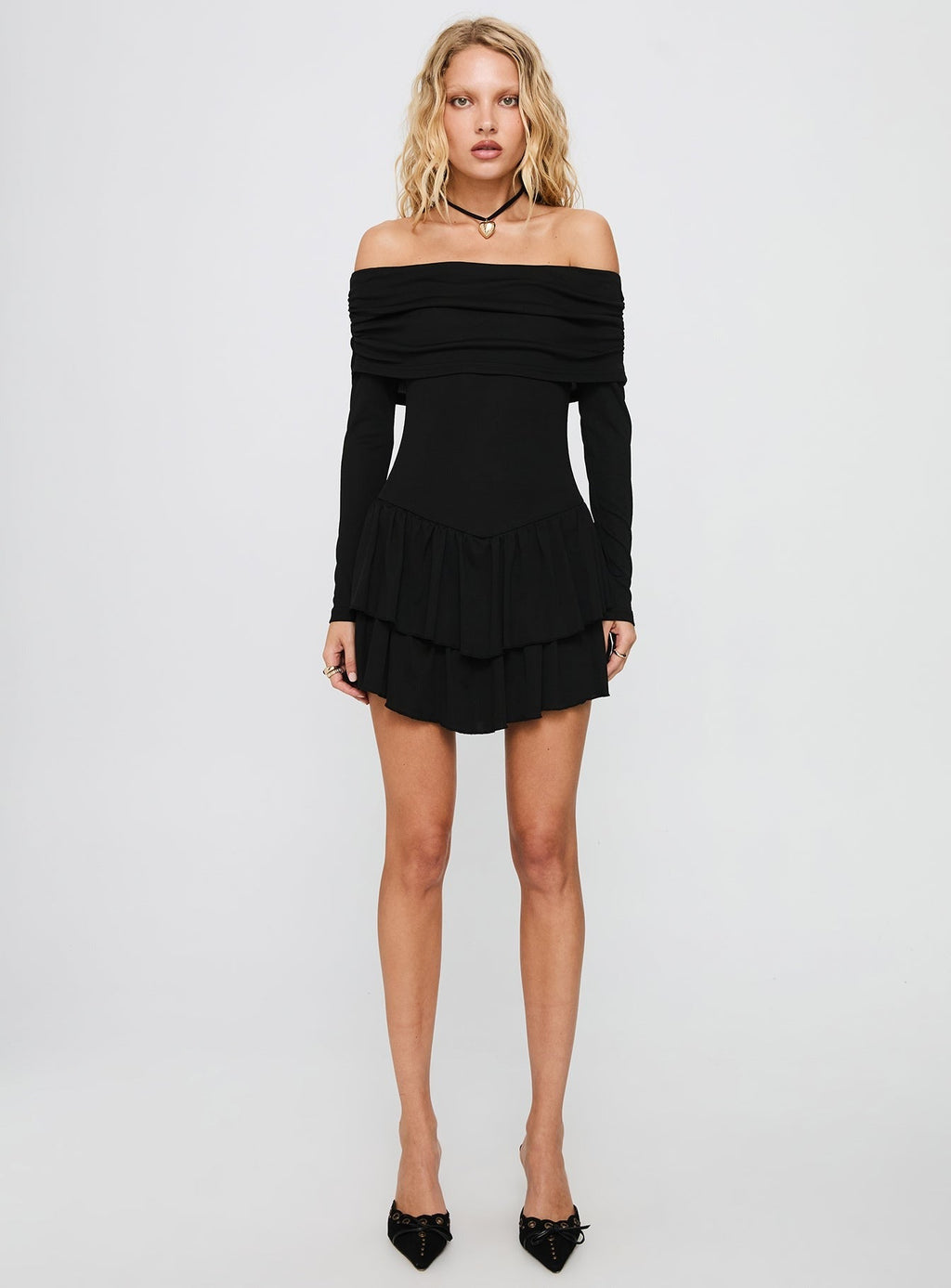Wispy Long Sleeve Off Shoulder Playsuit Black