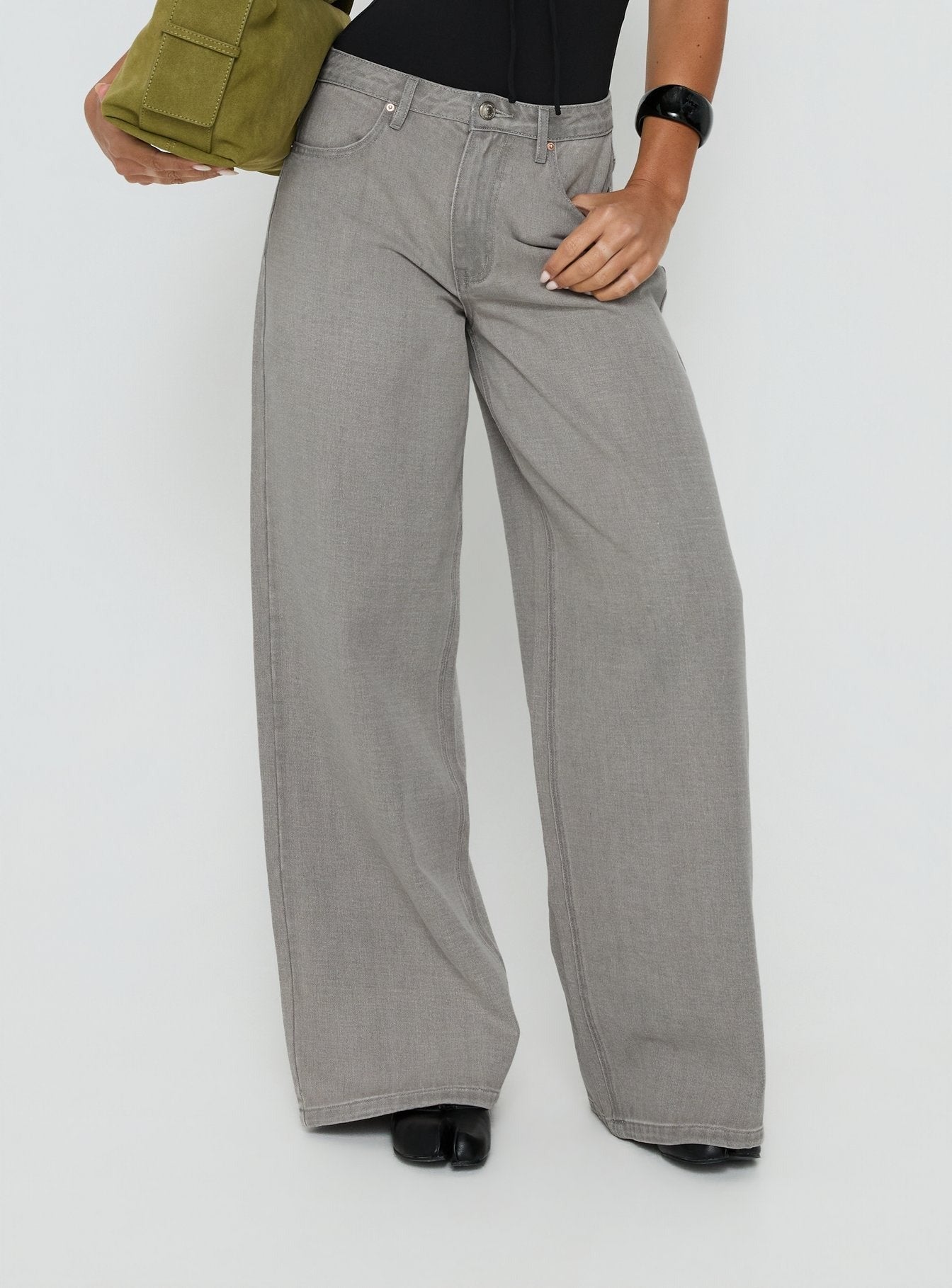 Naylor Mid Rise Wide Leg Jeans Light Grey Wash