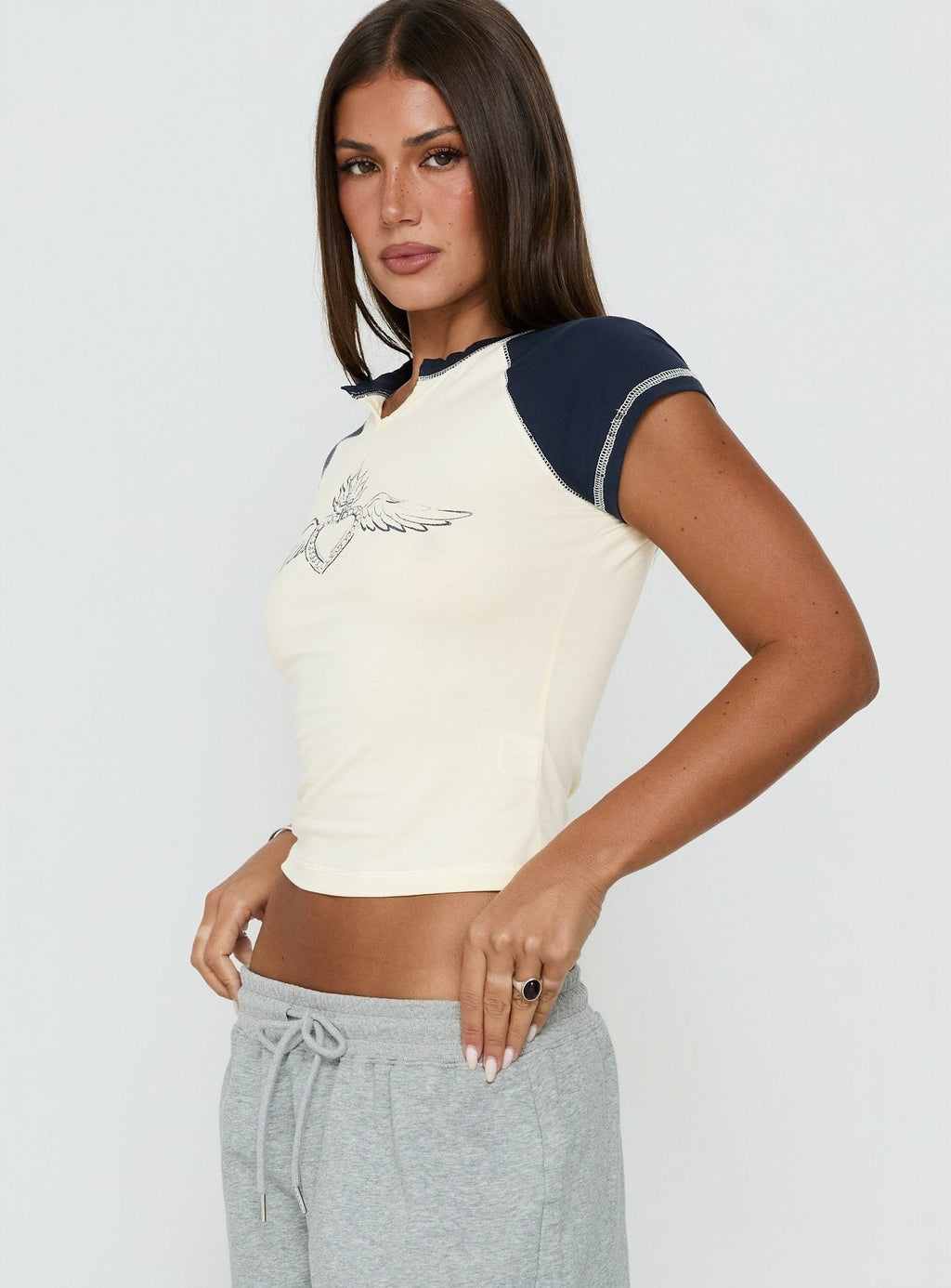 Locket Love Graphic Raglan Tee Navy / Lemon