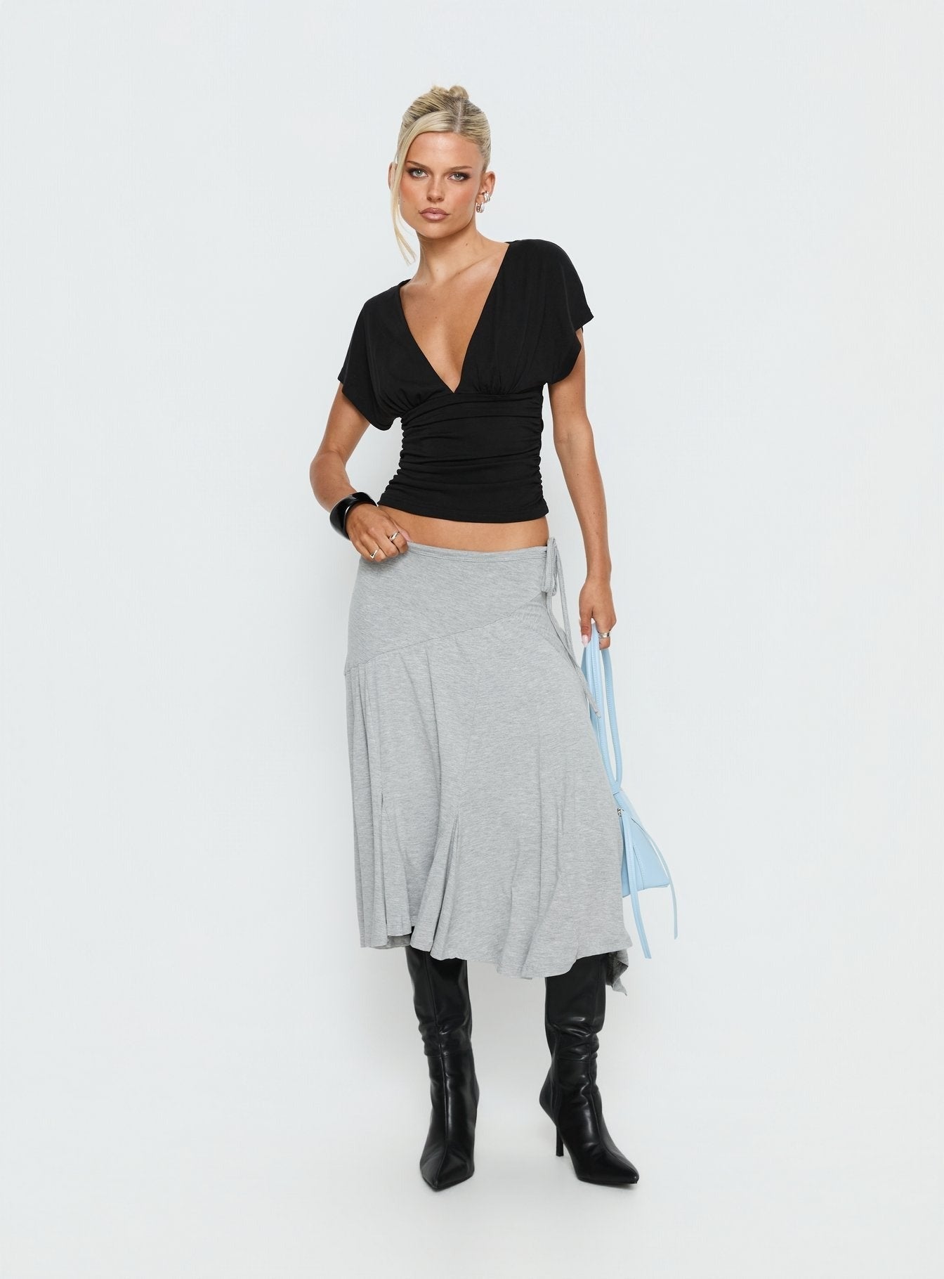 Natomi Jersey Midi Skirt Grey Marle