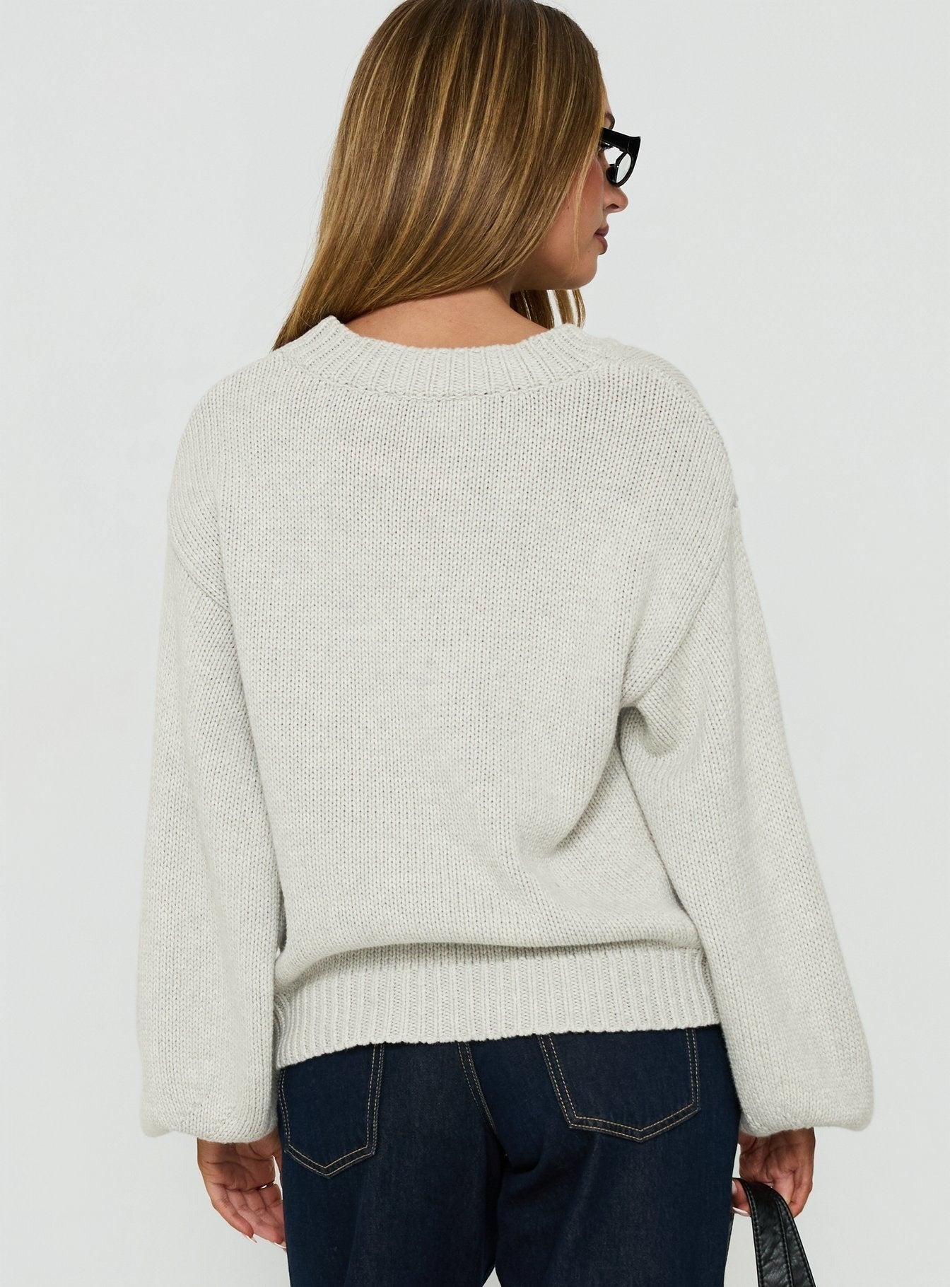 Harmony Balloon Sleeve Knit Sweater Grey Marle