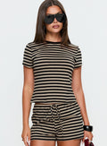 Settle Down Baby Tee Black / Beige Stripe