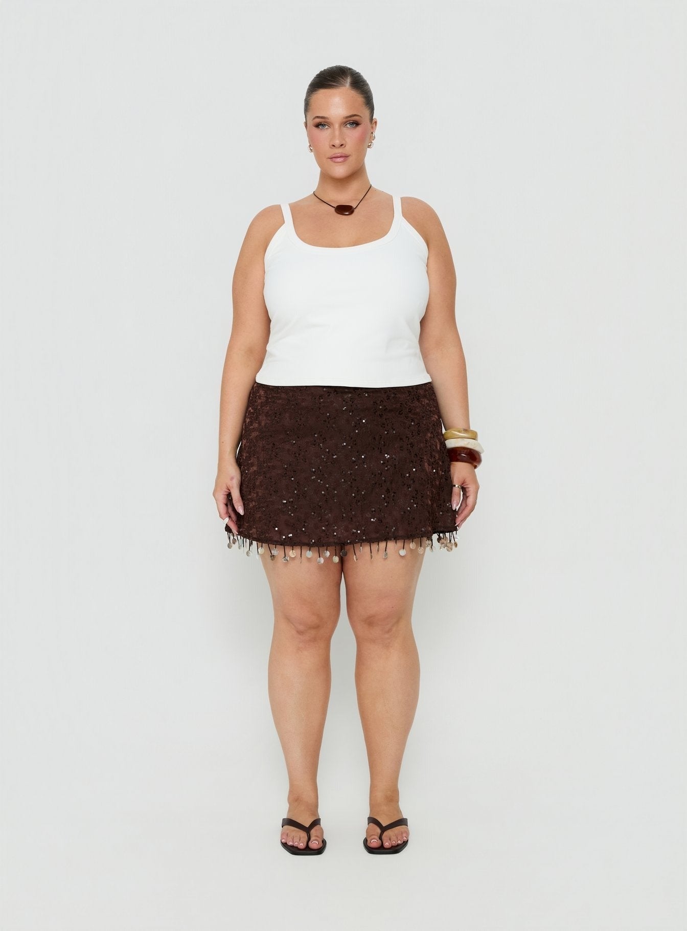 We Made It Sequin Skort Brown Curve