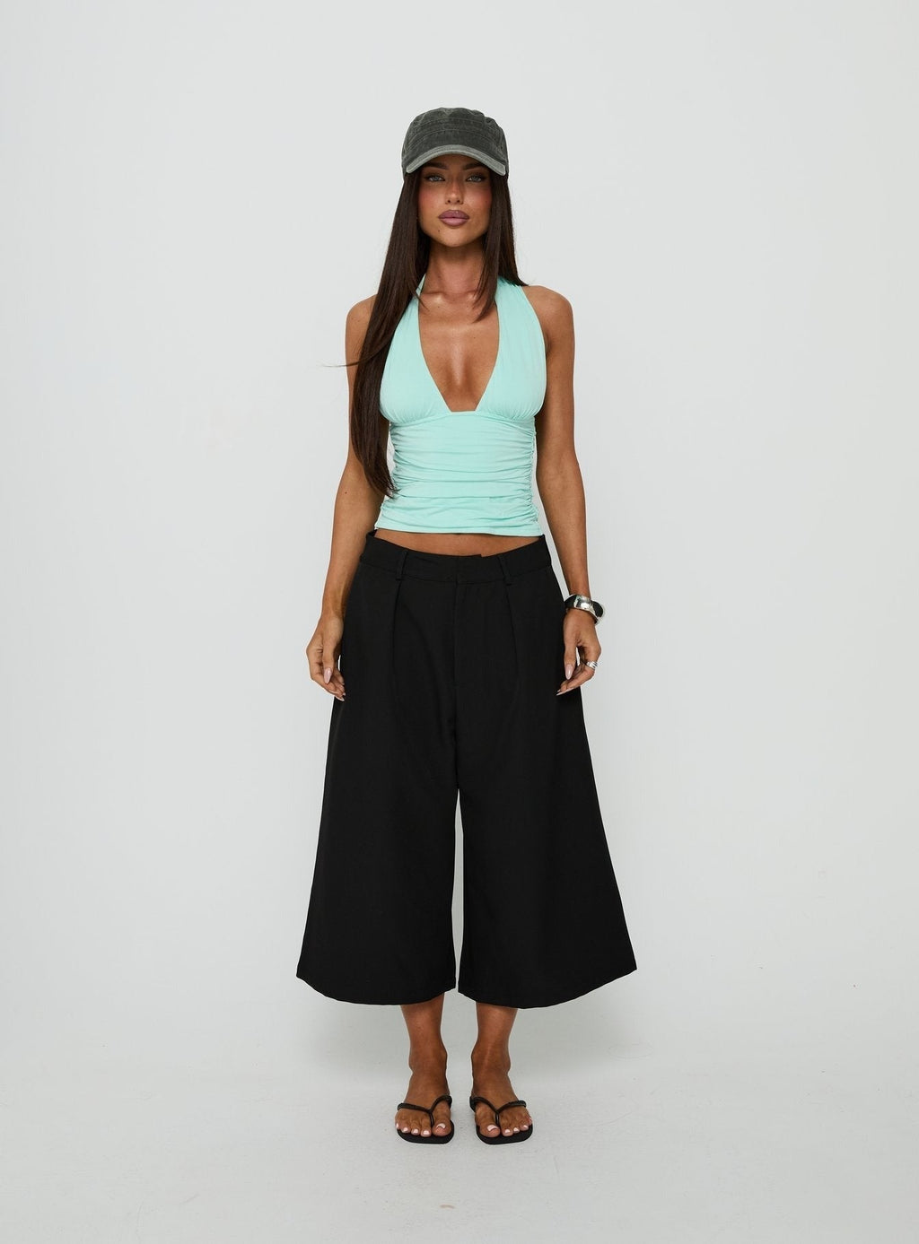 Keerah Tie Neck Halter Top Aqua