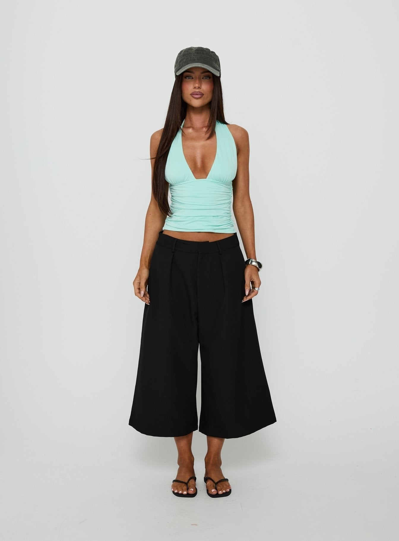 Keerah Tie Neck Halter Top Aqua