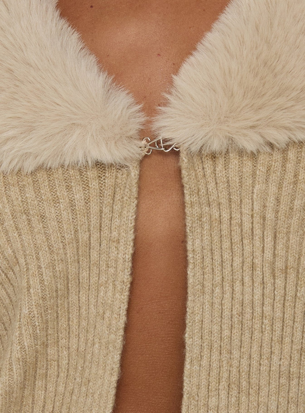 Gisele Faux Fur Trim Long Sleeve Sand