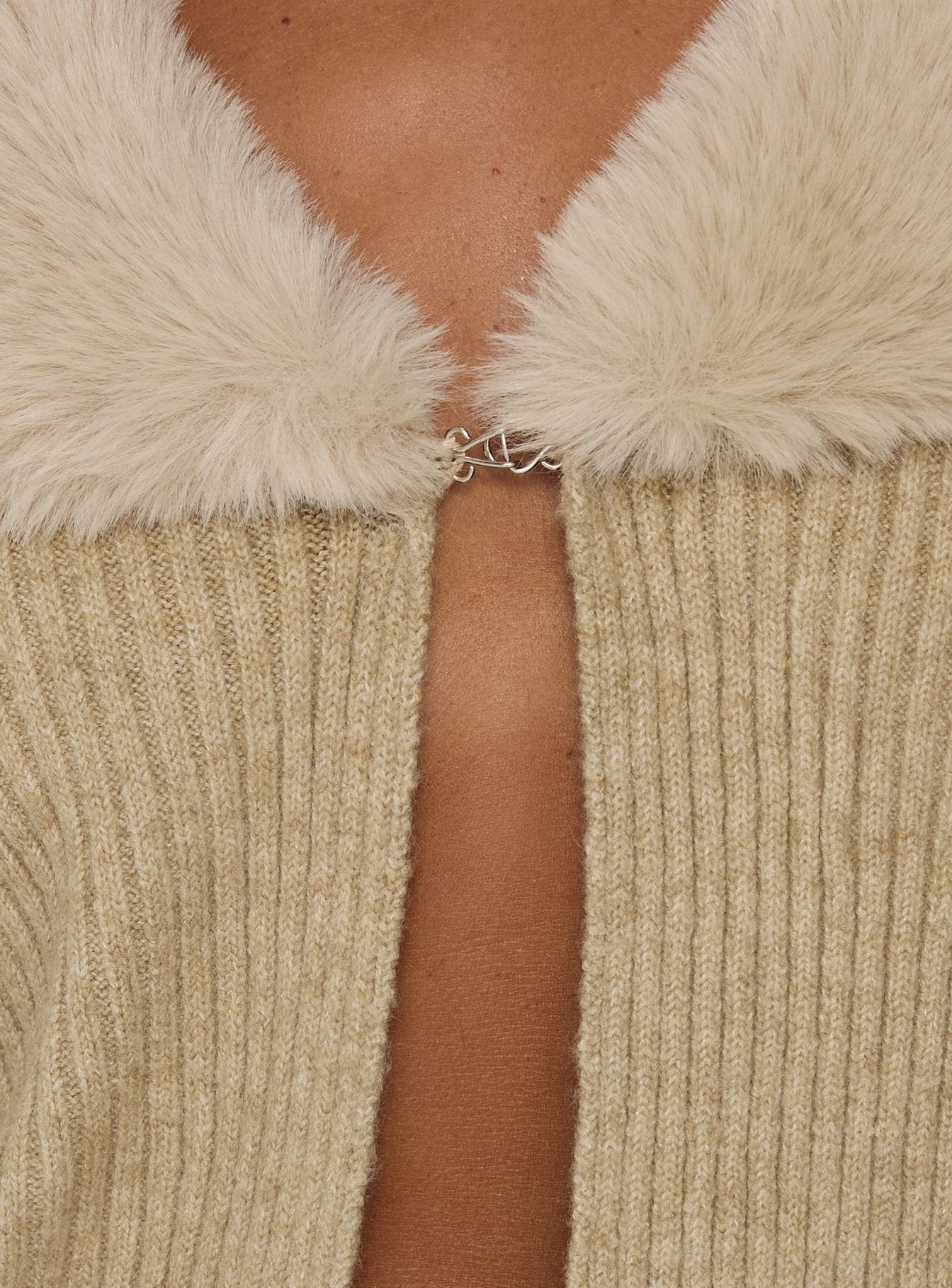 Gisele Faux Fur Trim Long Sleeve Sand