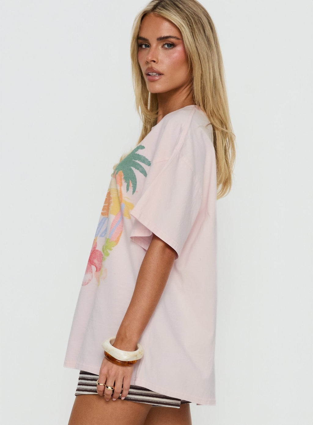 Hawaiian Greetings Oversized Graphic Tee Washed Pink