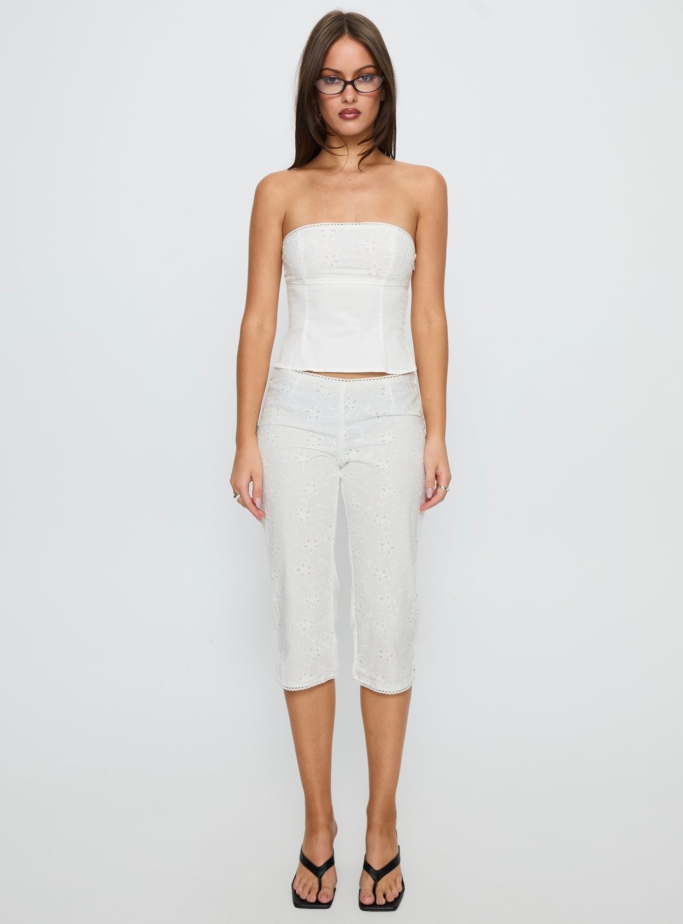 Pamella Strapless Anglaise Top White