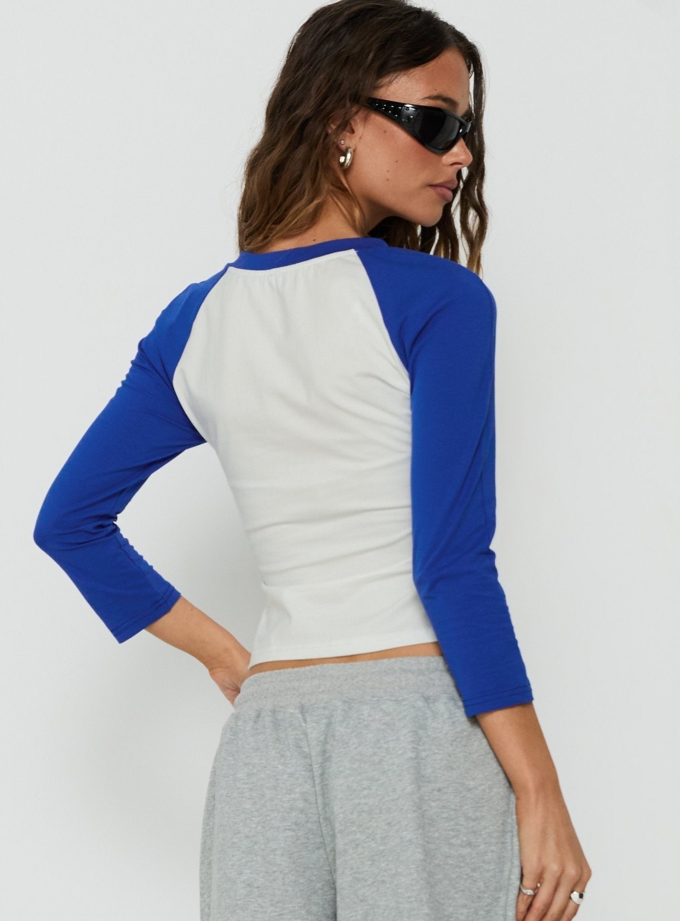 Jet Style Long Sleeve Graphic Raglan Top Blue / White