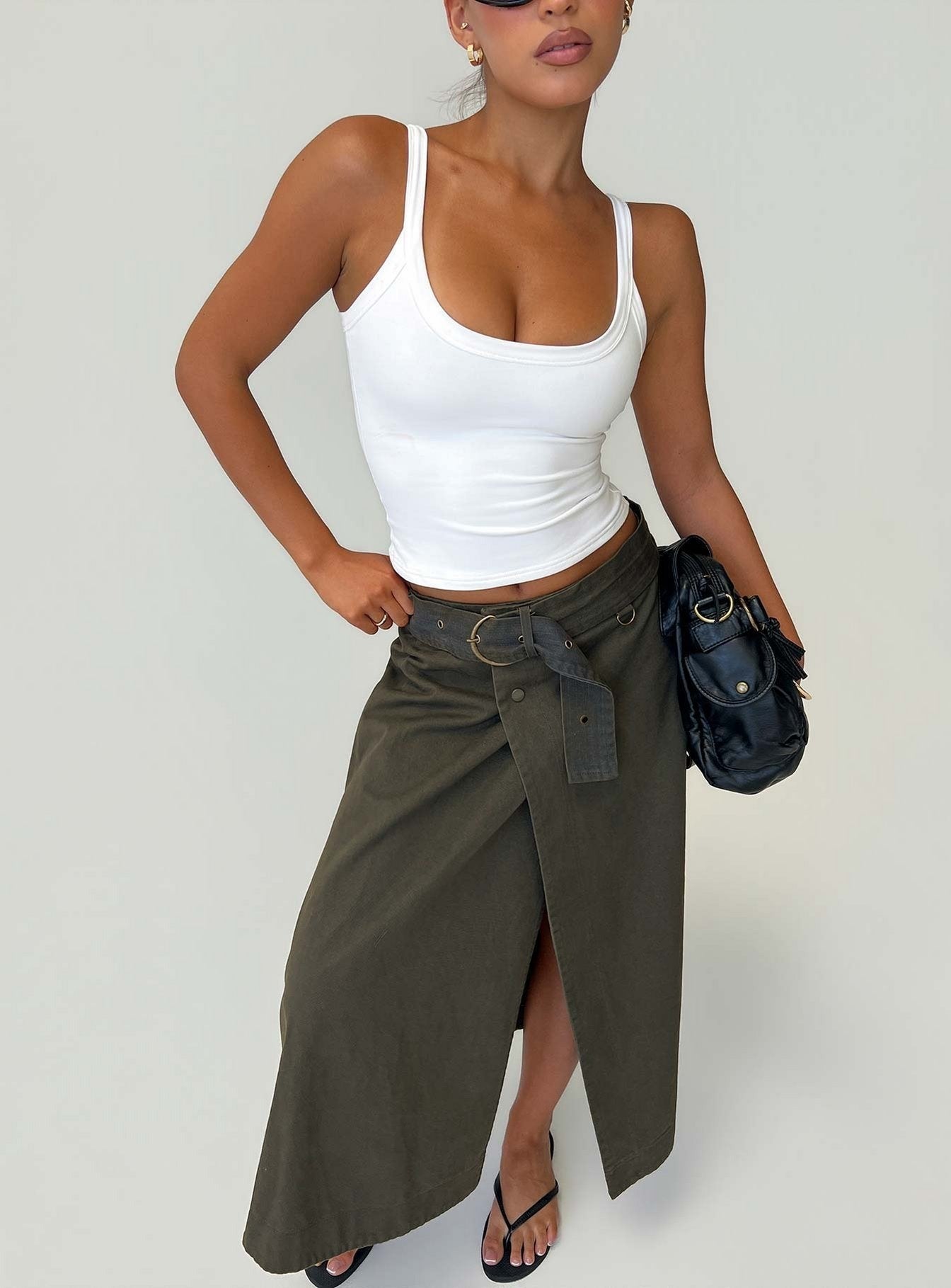 True Visions Belted Maxi Skirt Charcoal