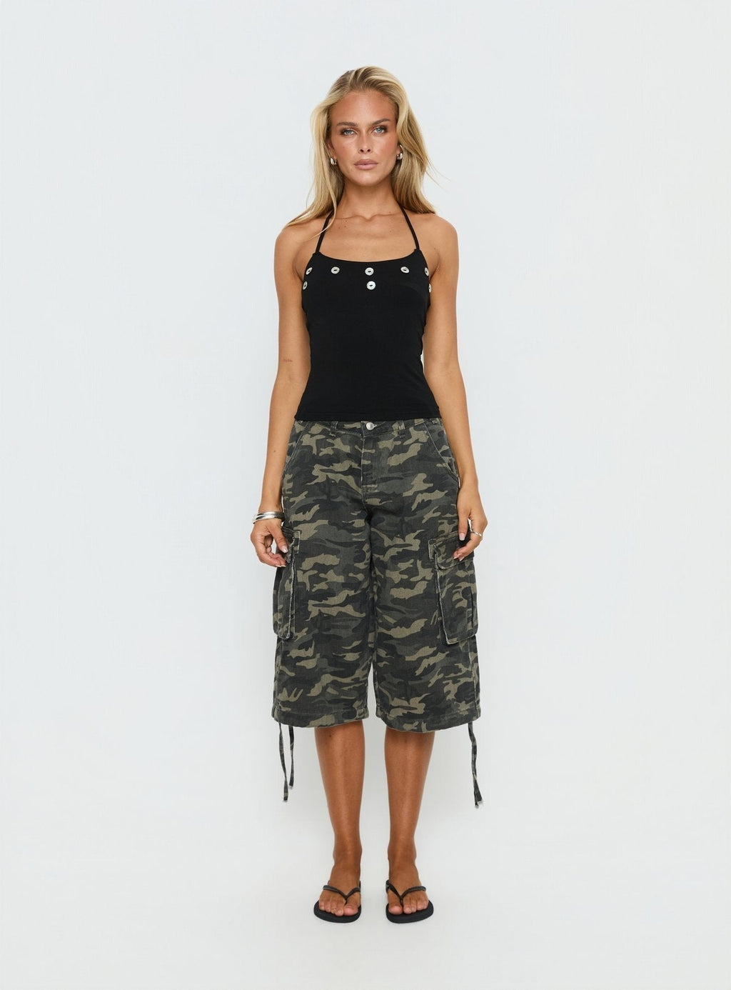 Lysandra Button Halter Top Black