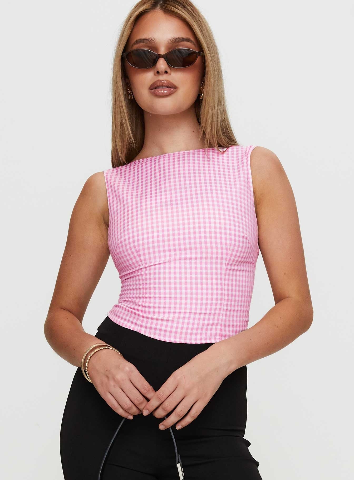 Monterrey Backless Bow Detail Top Pink Gingham