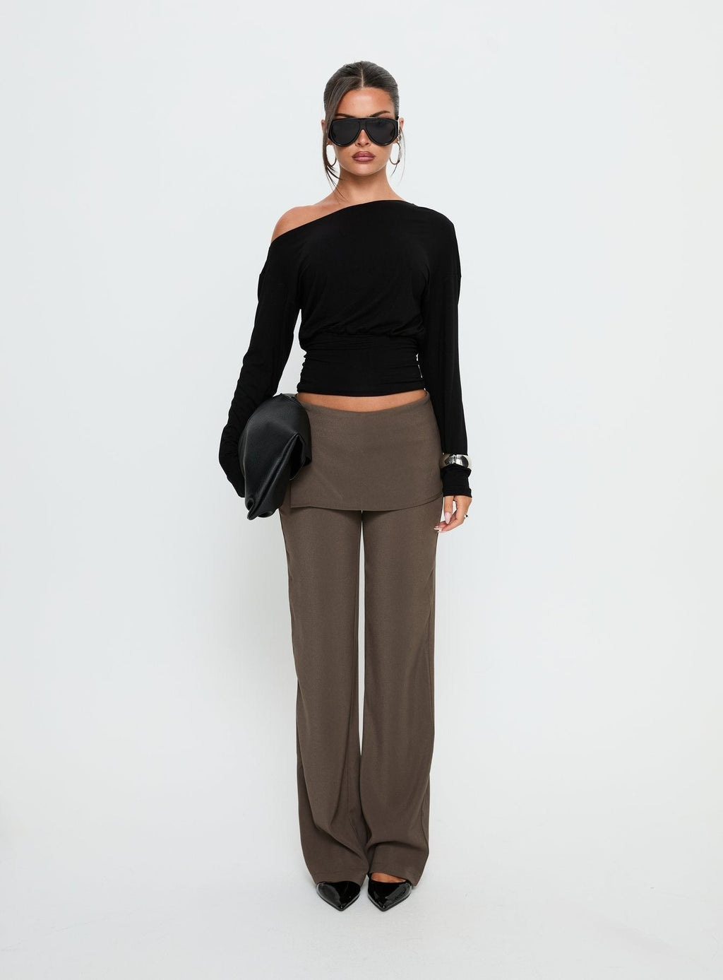 Ashlinn Off Shoulder Long Sleeve Drapey Top Black