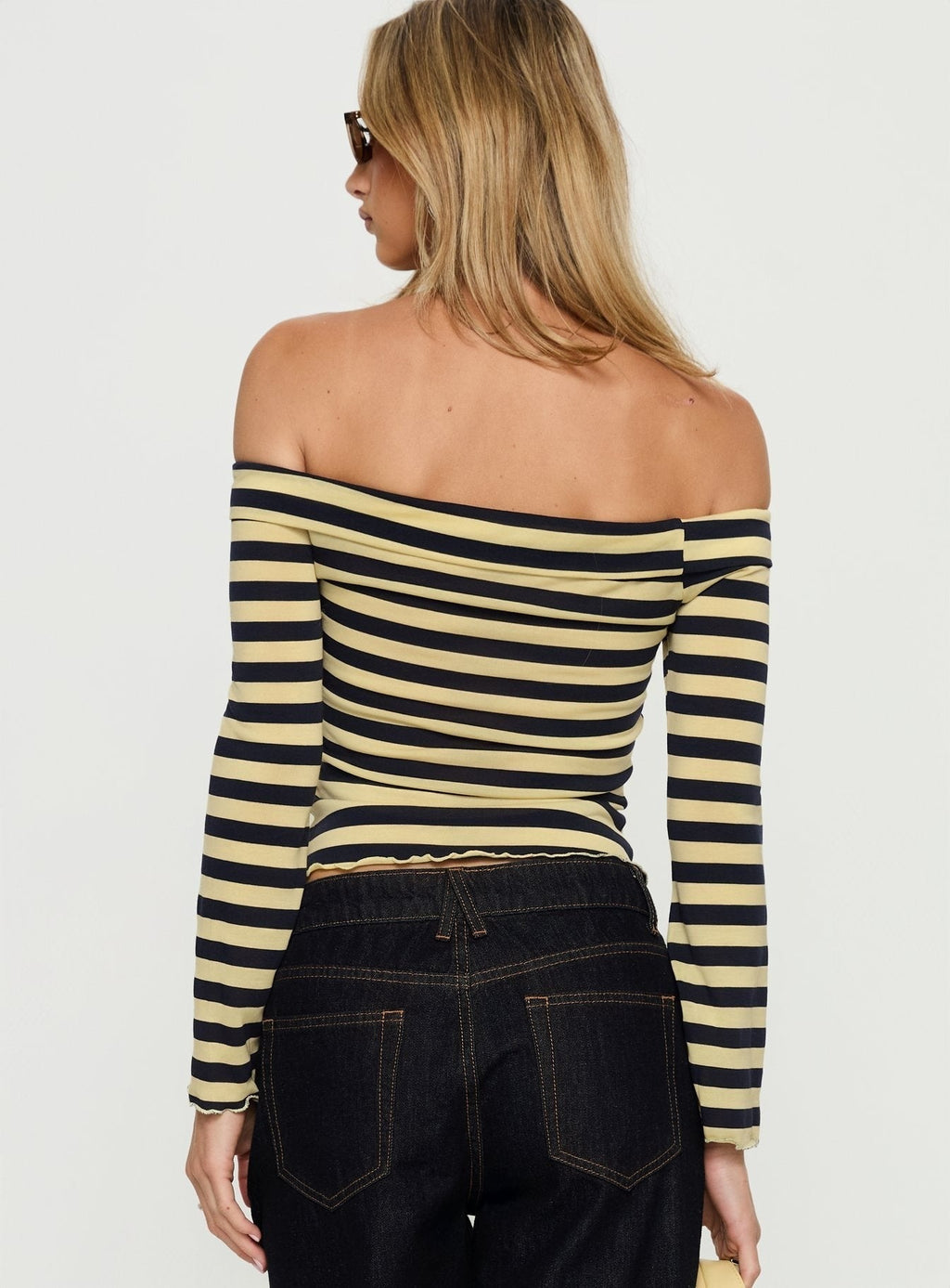 Ivonna Off Shoulder Long Sleeve Top Lemon Stripe