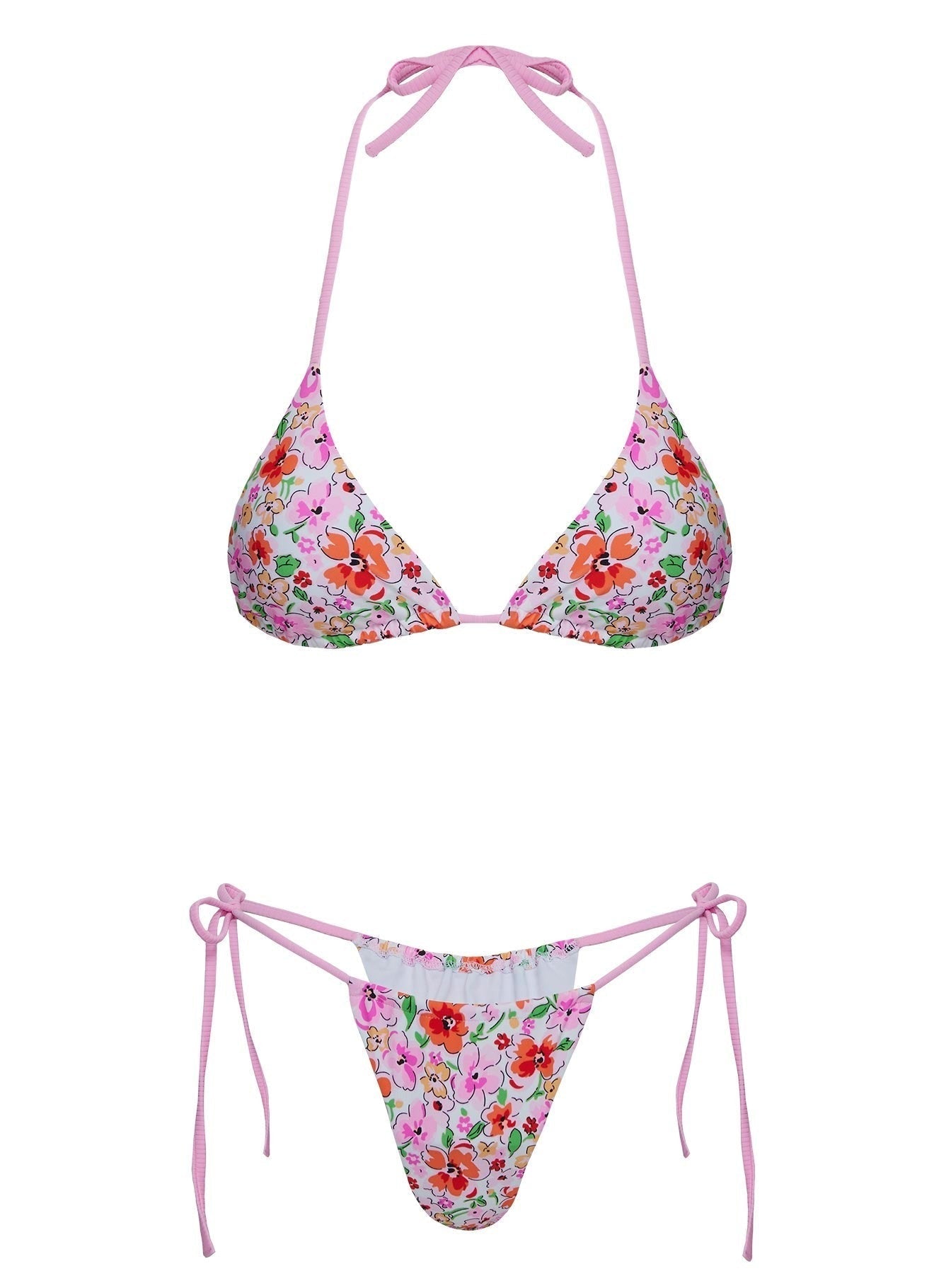 Jenner Tie Side Ruched Bikini Bottom Pink Floral Multi