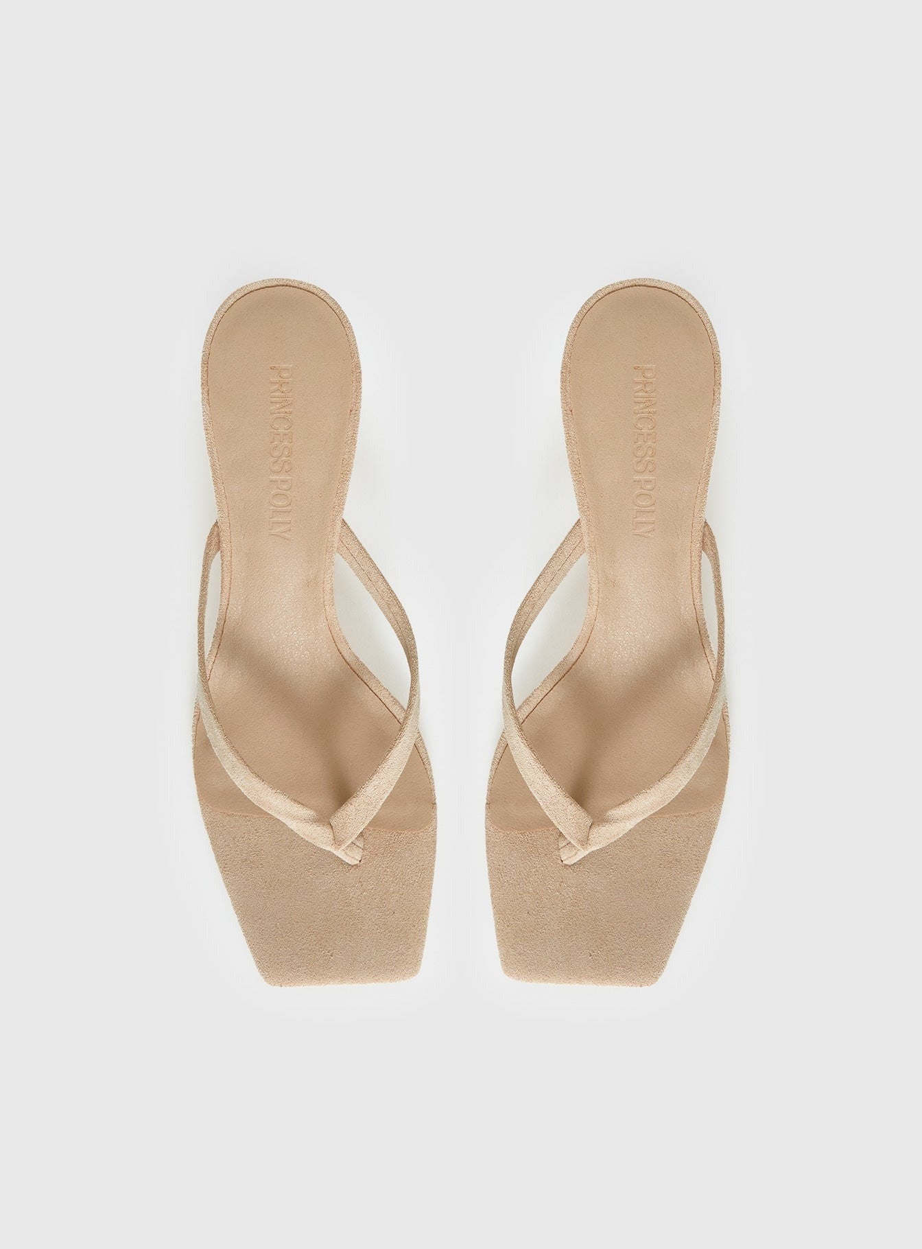 So Exclusive Faux Suede Thong Heels Tan