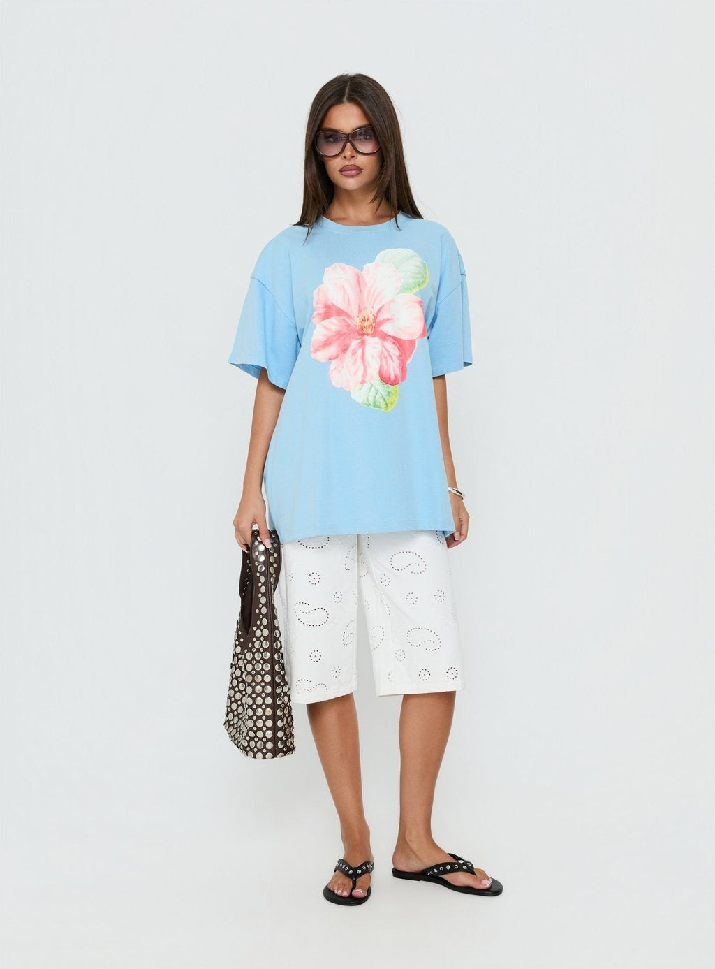 Floral Daydream Oversized Graphic Tee Washed Blue