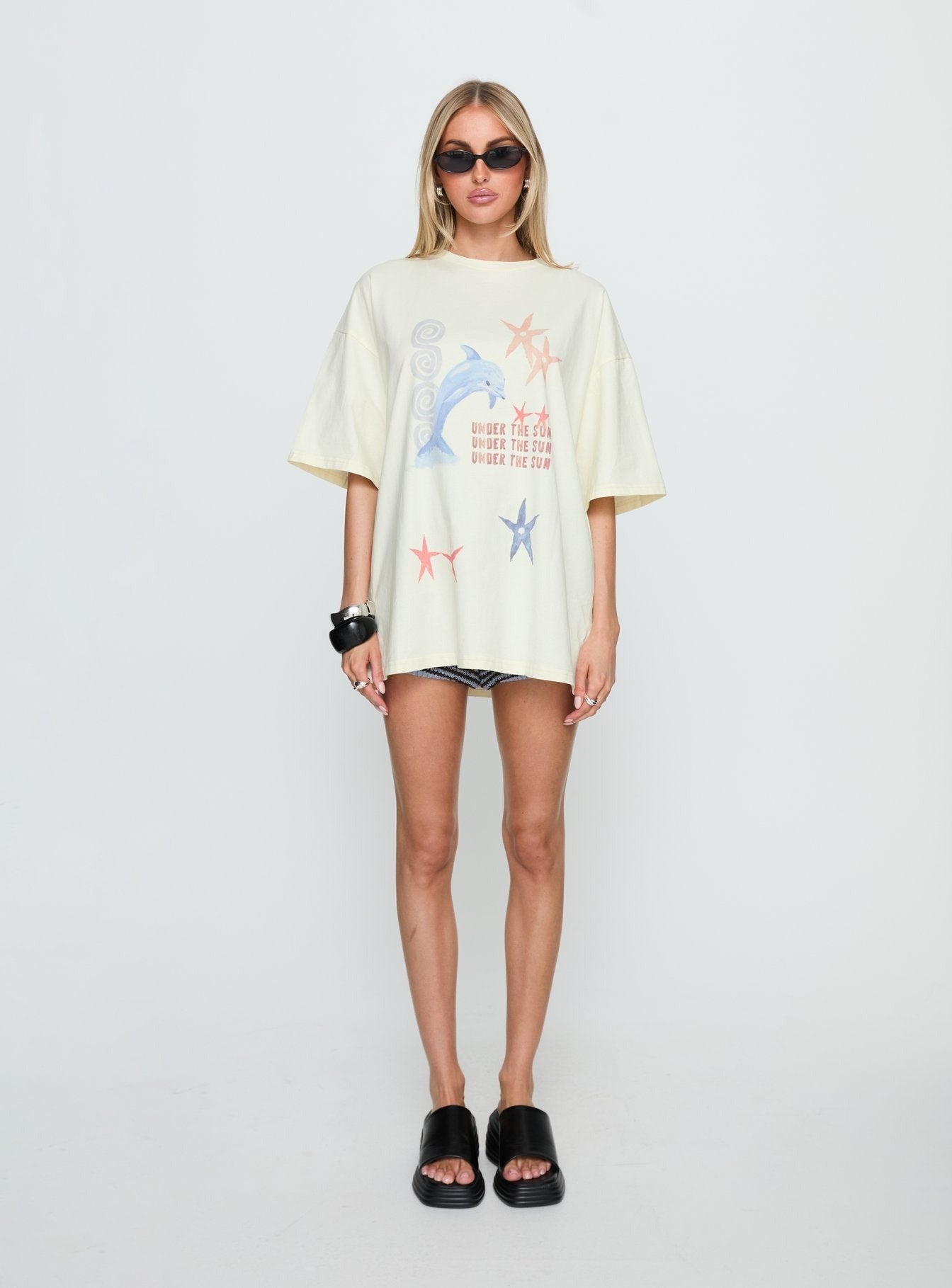 Under The Sun Oversized Graphic Tee Washed Cream
