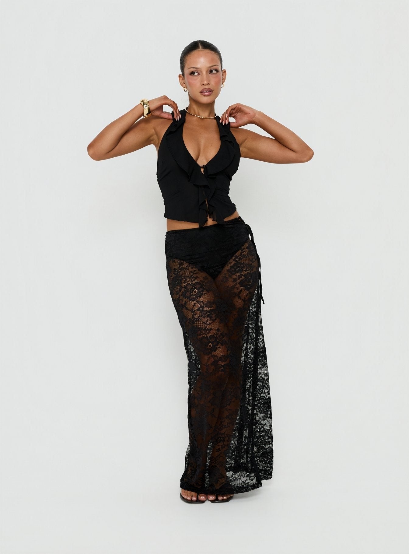 Marenya Lace Maxi Skirt Black