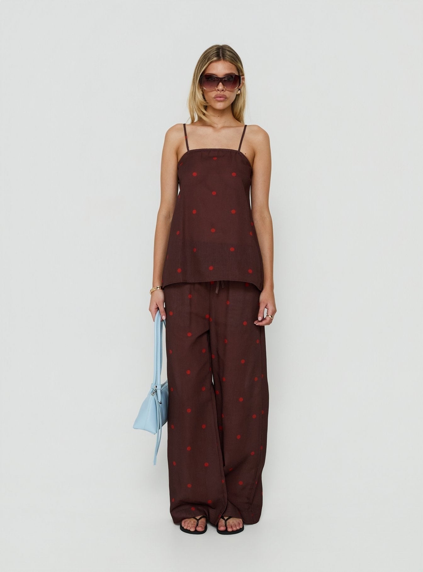 Bellara Longline Cami Top Chocolate / Red Polka Dot
