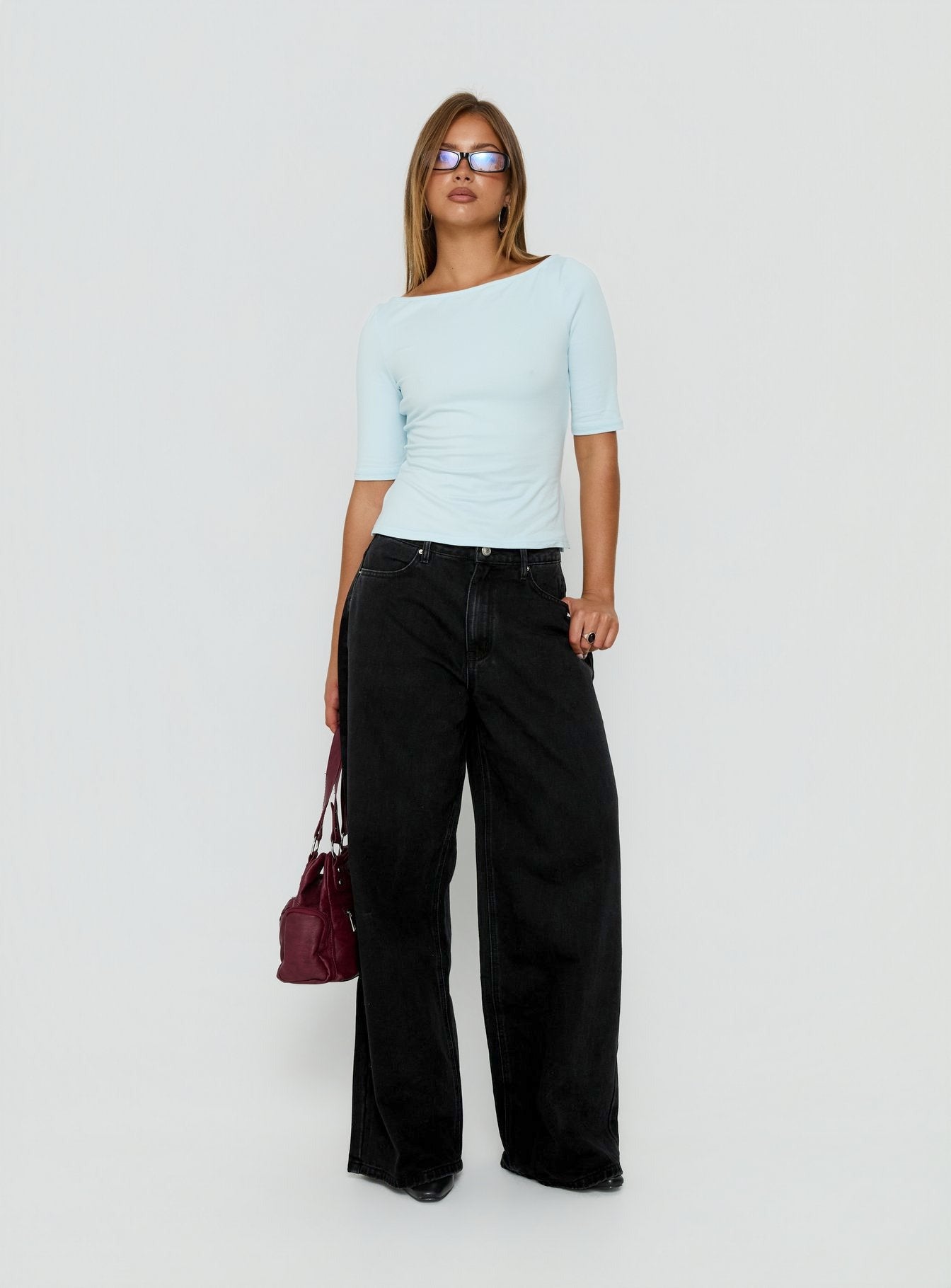 Naylor Mid Rise Wide Leg Jeans Washed Black Denim Petite