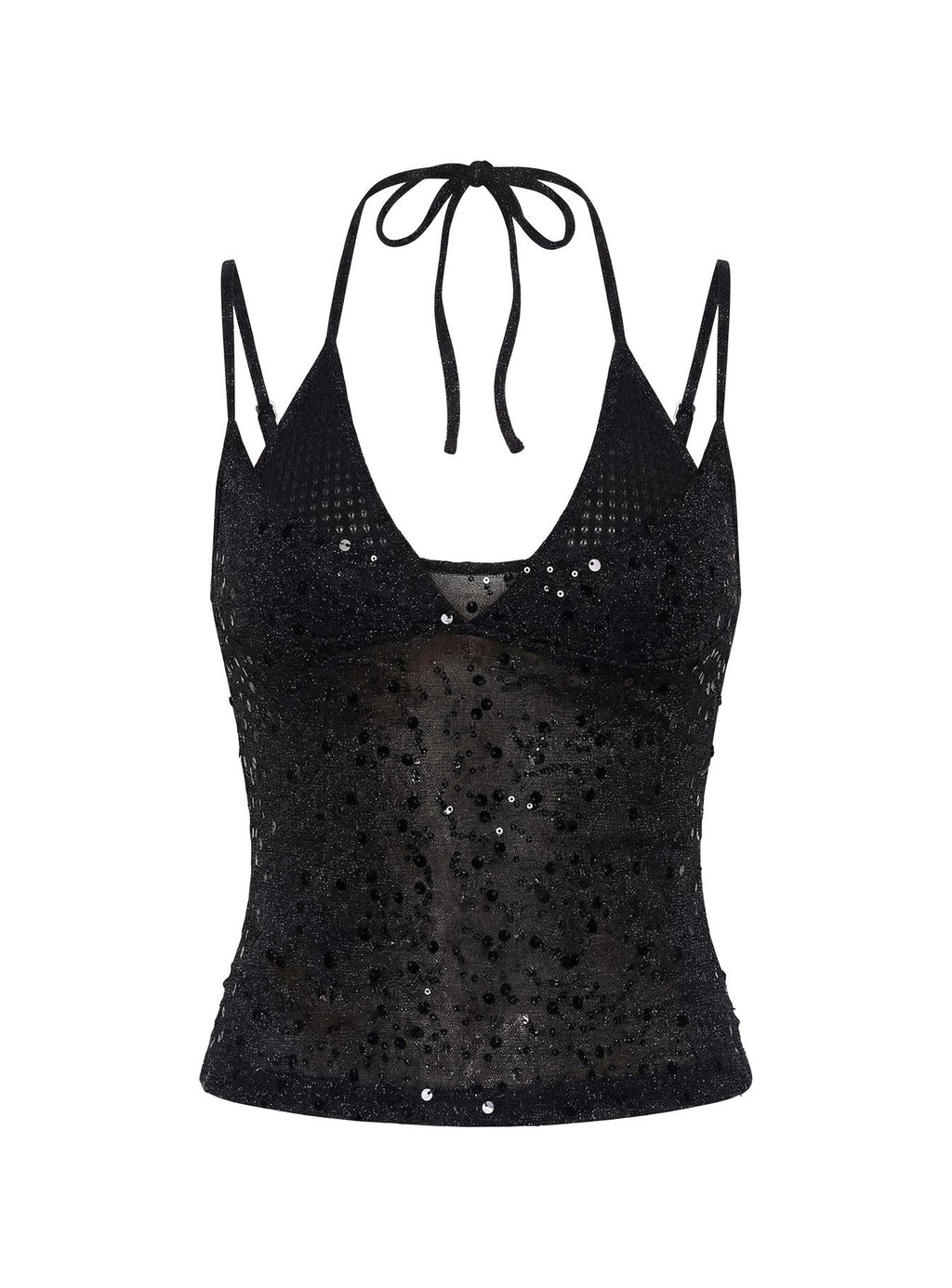 Odena Layered Sequin Cami Top Black