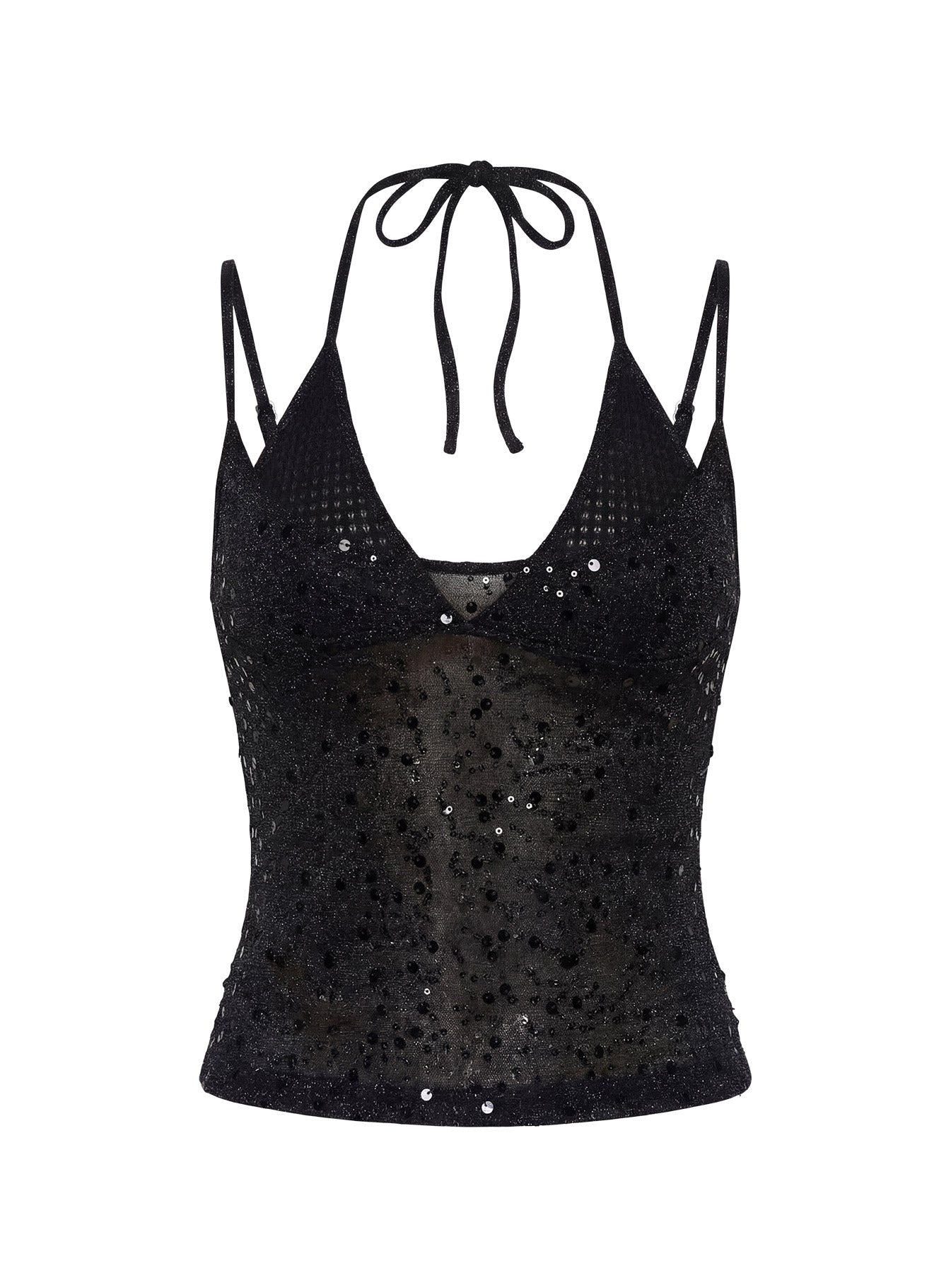 Odena Layered Sequin Cami Top Black