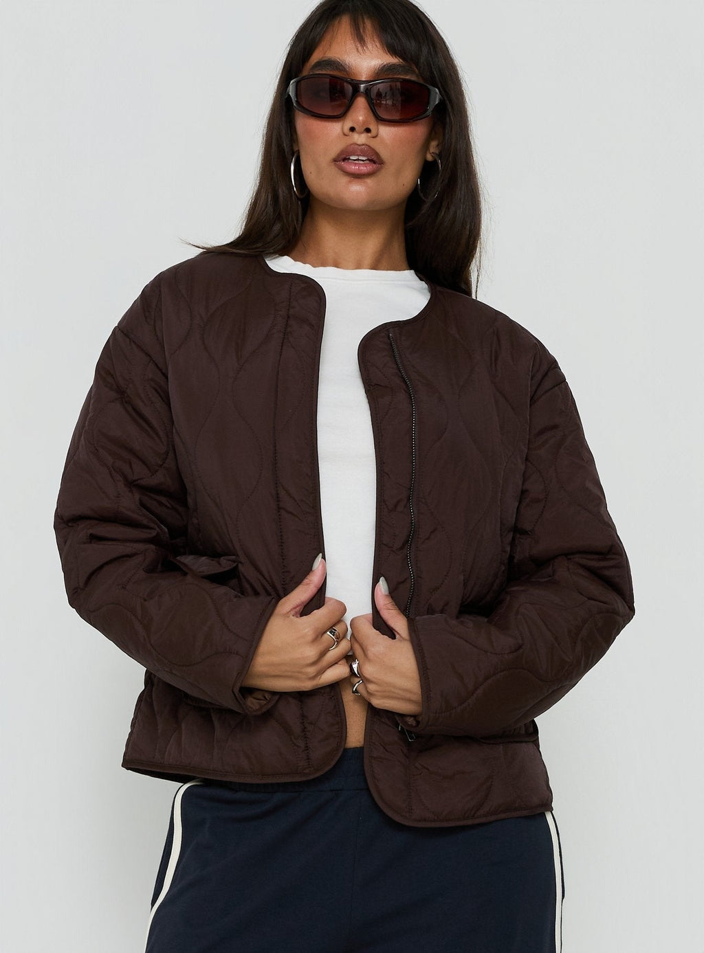 Homebody Quilted Puffer Jacket Brown