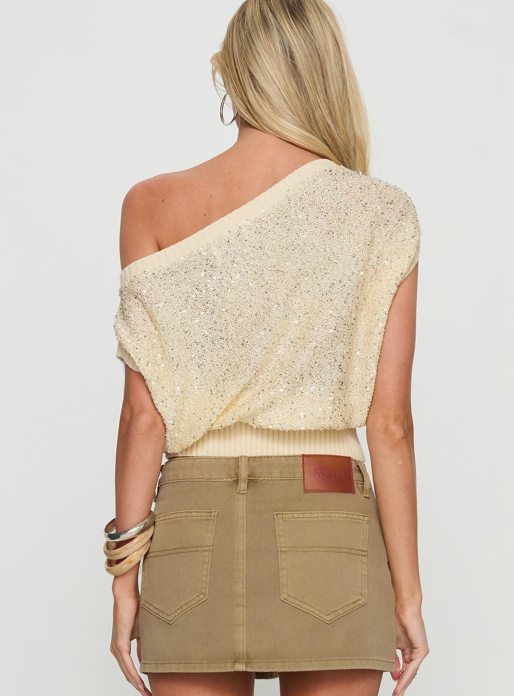 Marysa Sequin Knit Blouson Top Cream