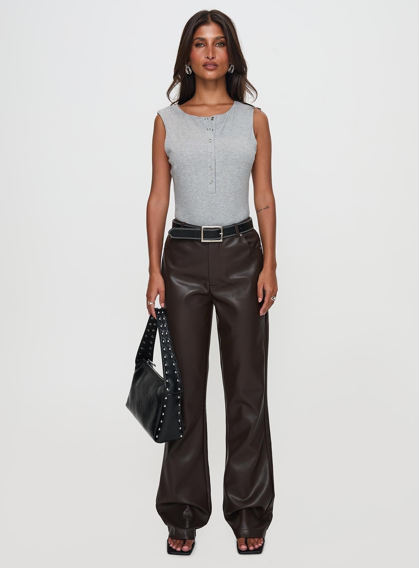 Good Impression Button Up Bodysuit Grey