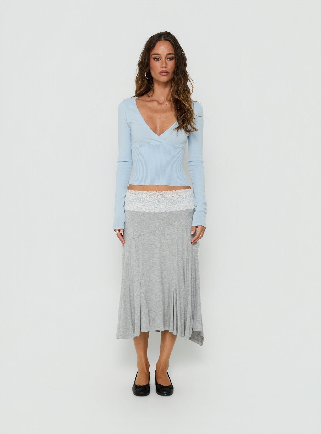 Yumie Long Sleeve Cross Front Top Ice Blue